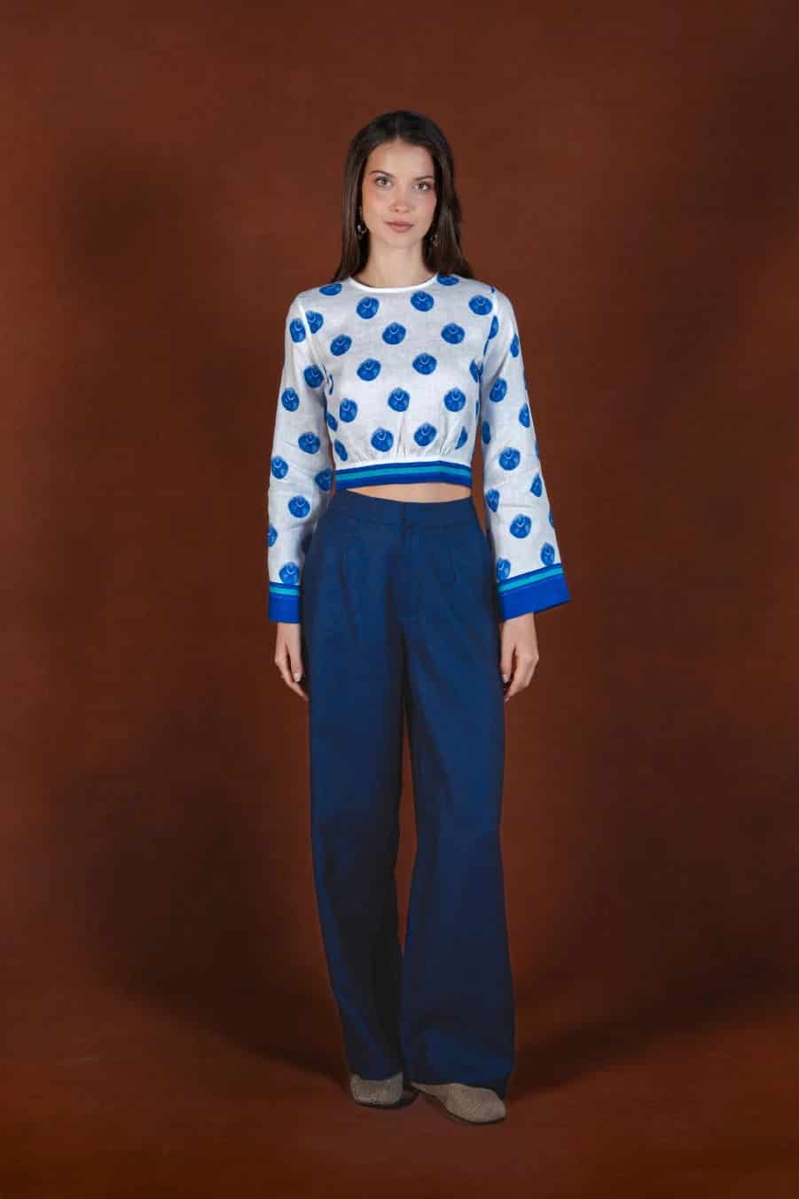 Women's Ventaglio linen blouse blue - miniatura 1