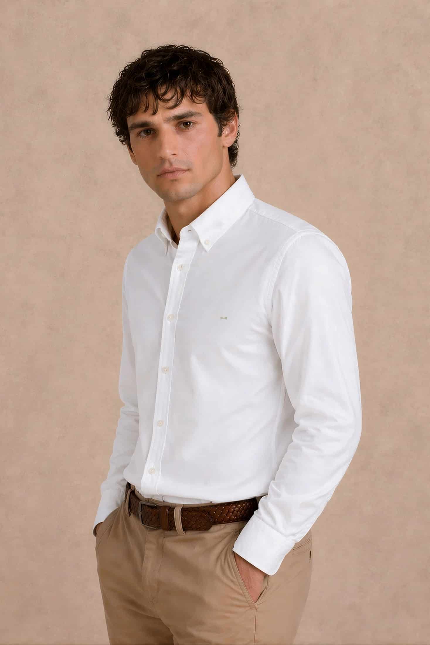 Camisa Antimanchas Popelina Blanca Logo Gris Claro - Talla Regular - miniatura 4