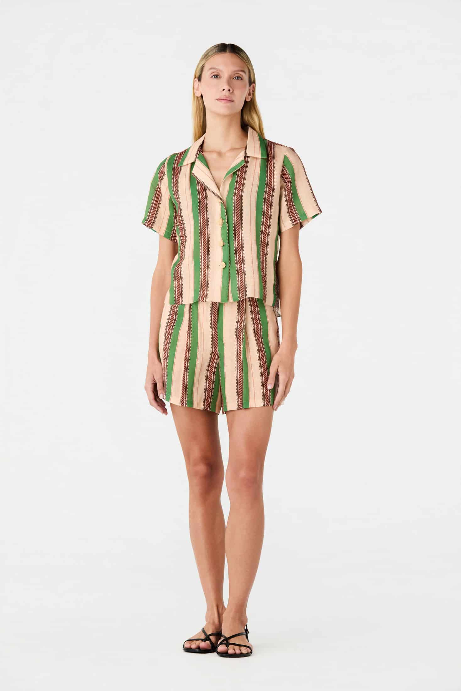 Tomaso Linen Shirt / Green Artisanal Stripes - miniatura 2