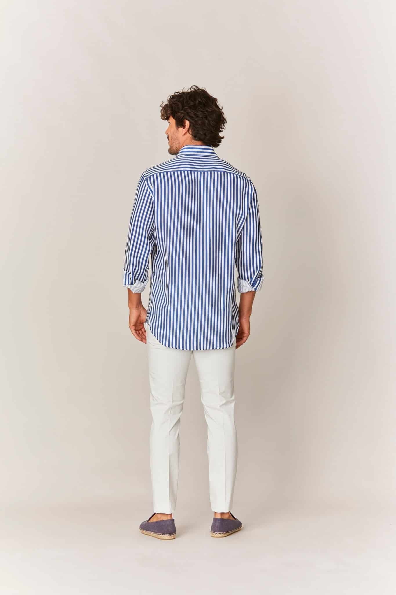 Men's linen shirt electric blue stripes - miniatura 3