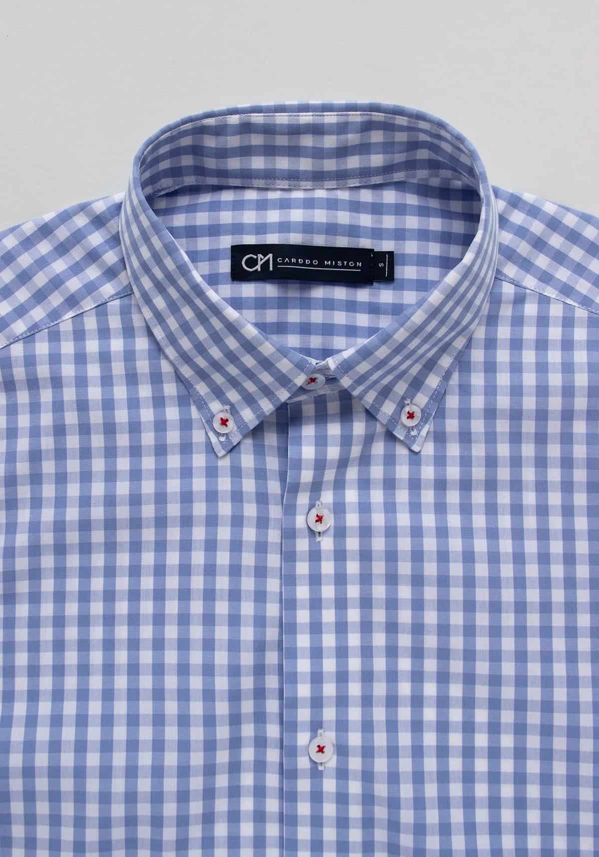 Camisa Cuadro Botón Contraste Algodón Azul Claro - miniatura 2