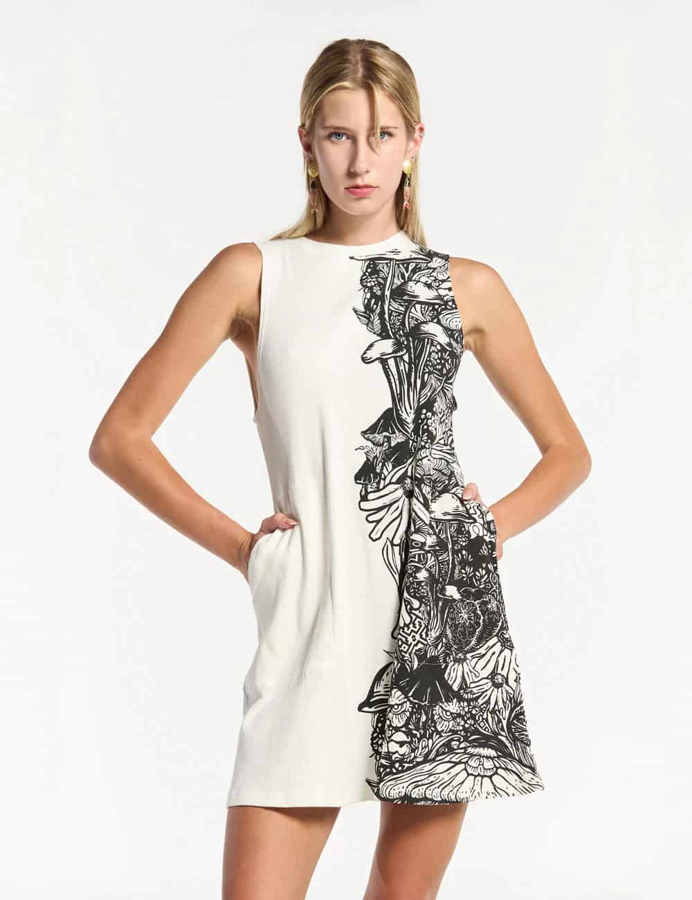 Vestido Corto cuello Alto Flora crudo Mujer - miniatura 5