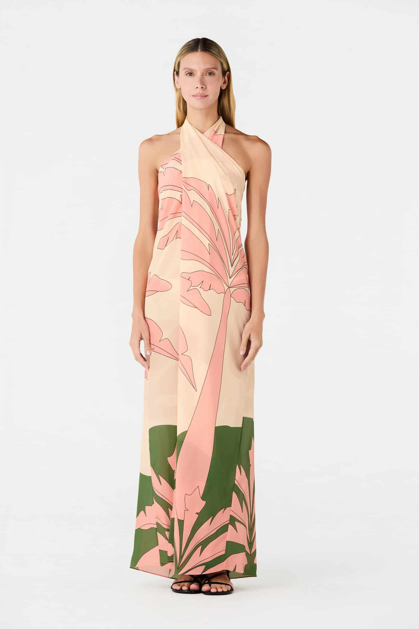 Cayetana Silk Crepe Maxi Dress / Peach Palms - miniatura 2