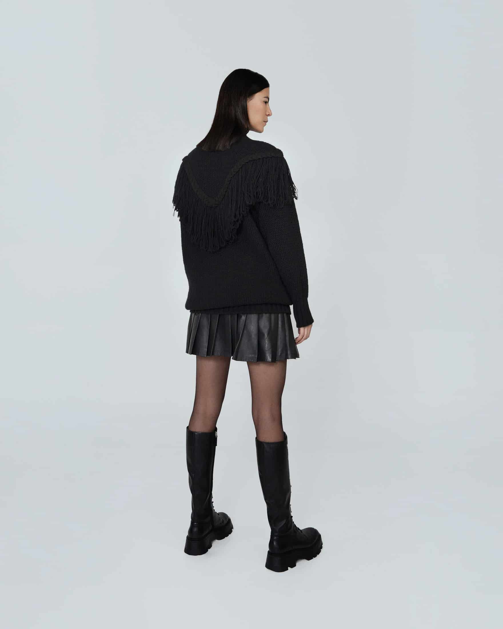 V NECK FRINGES BRAID SWEATER - miniatura 4