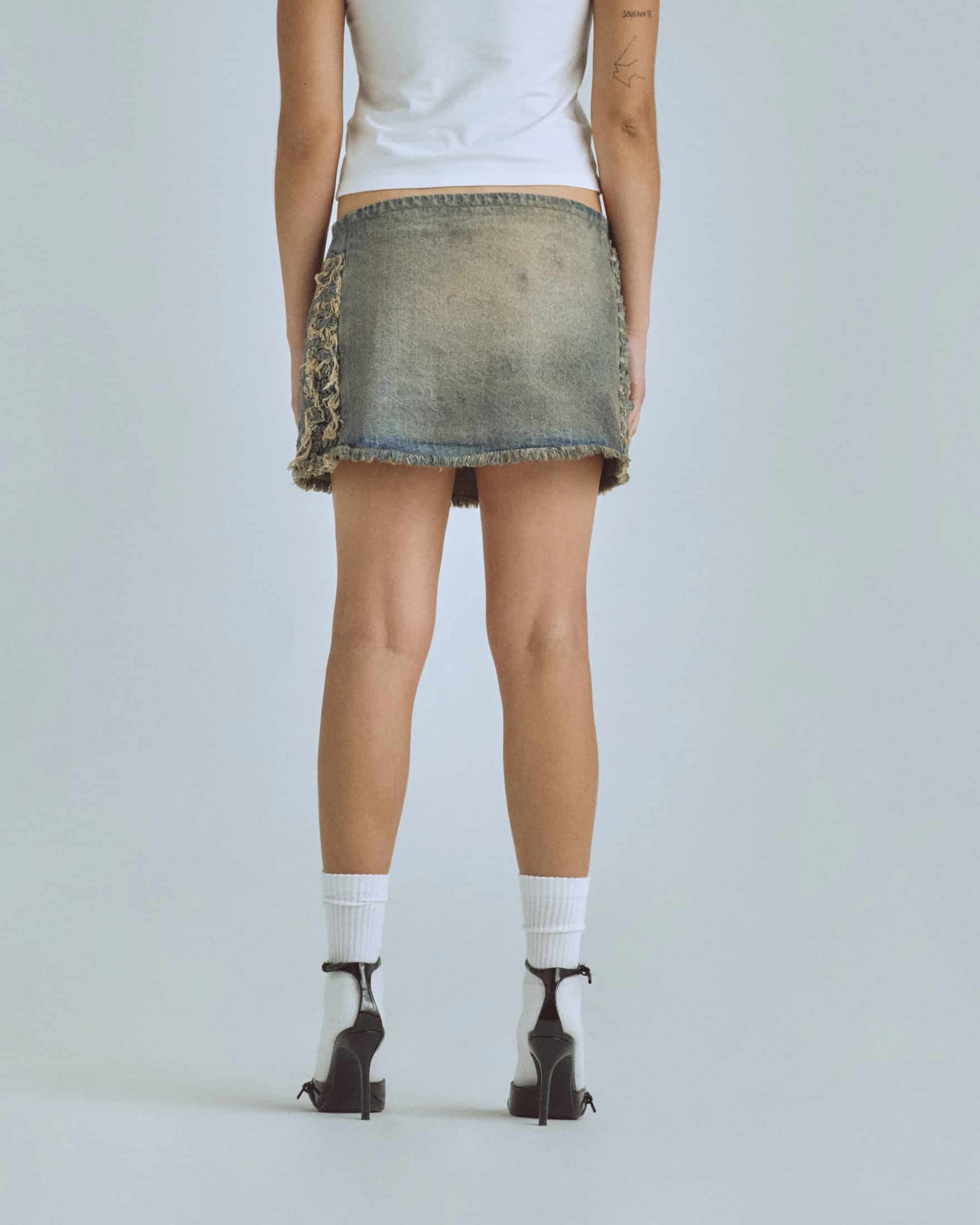 W Santa Union Basic Ripped Skirt Dirty Blue - miniatura 7