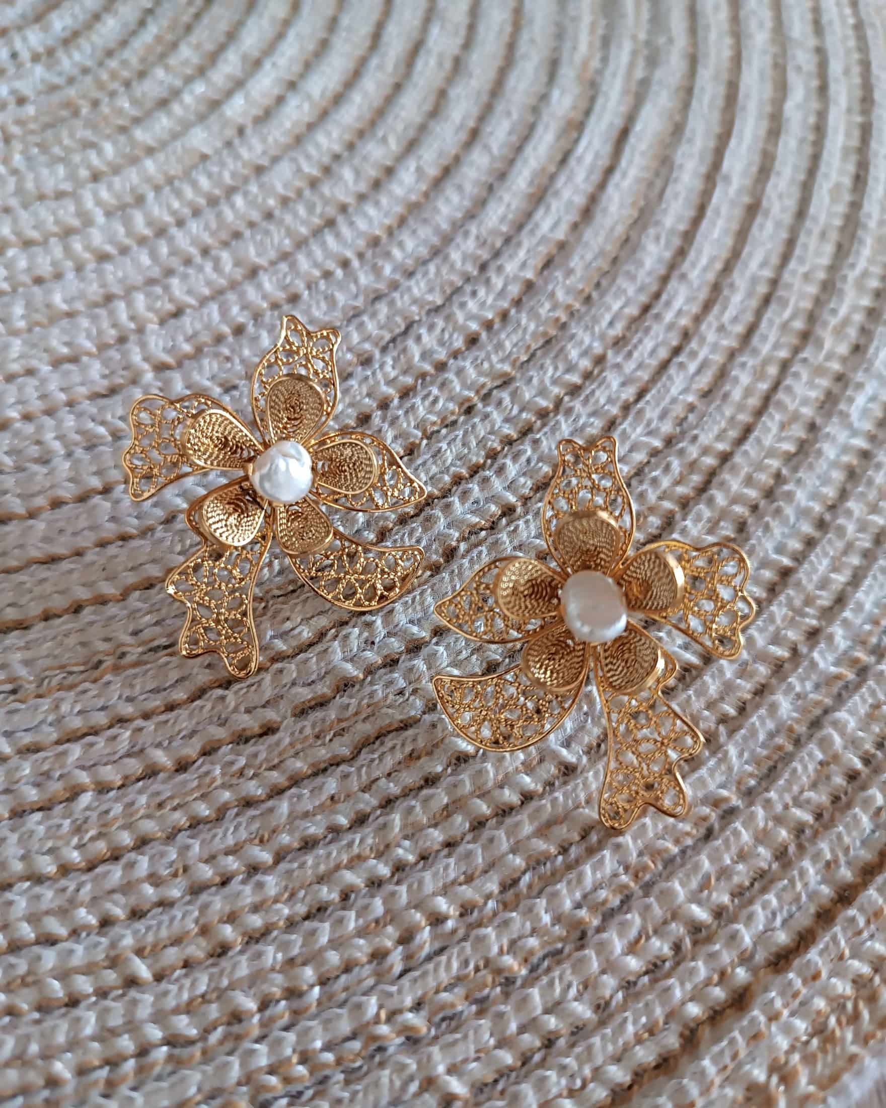 Aretes en filigrana orquídea y perla - miniatura 5