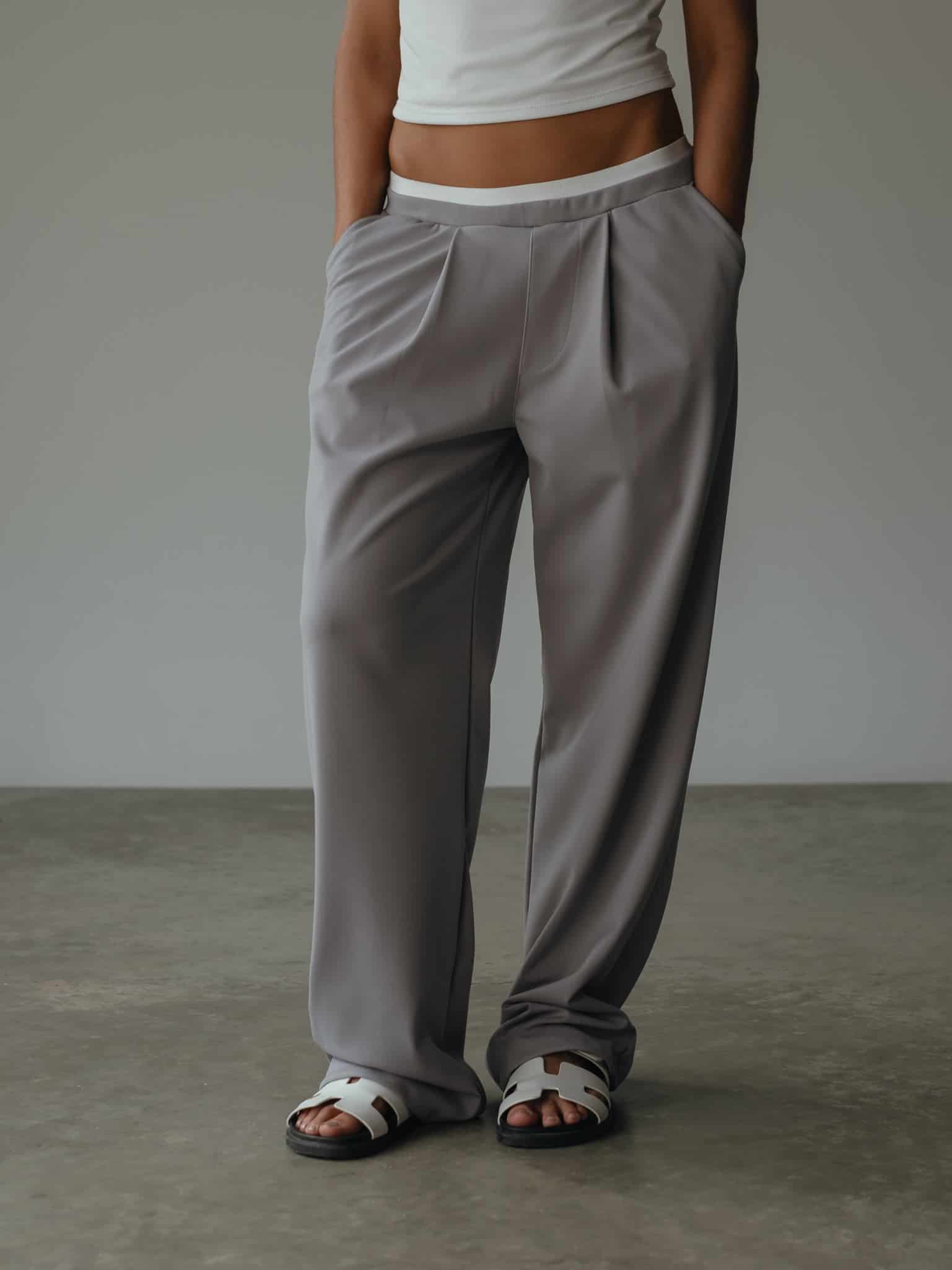 WIDE LEG BAND PANT - LIGHT GRAY - miniatura 9