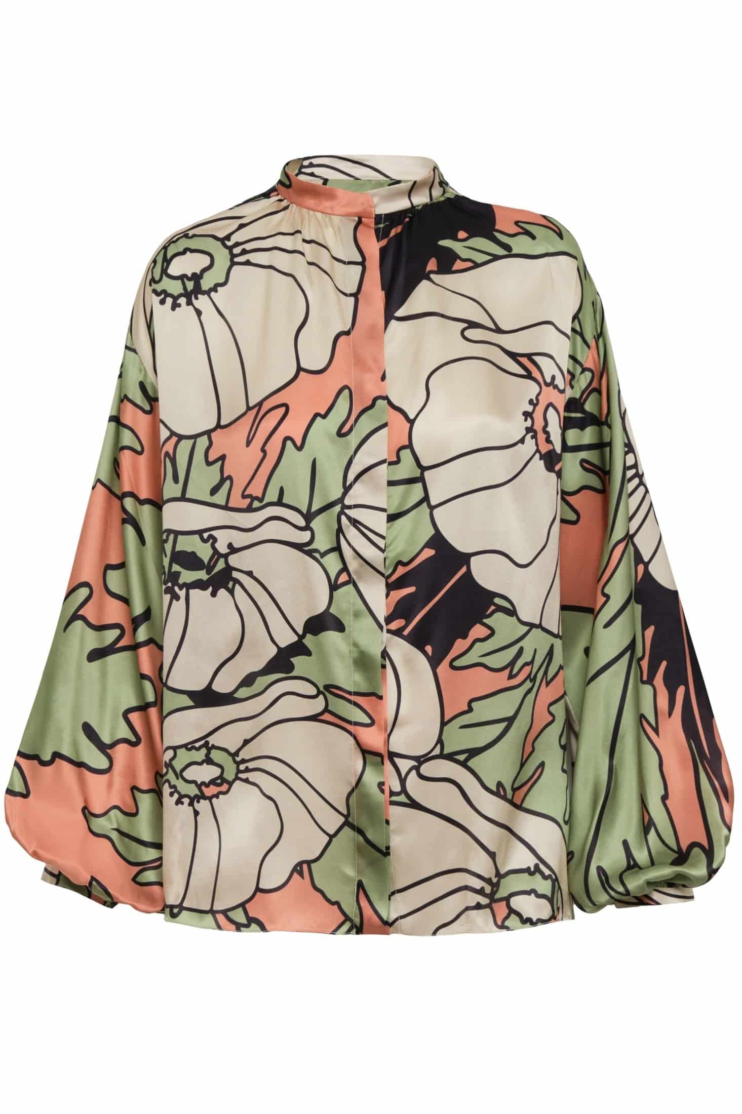 Don Simon Satin Silk Blouse / Sage Gladiolos Garden - miniatura 1