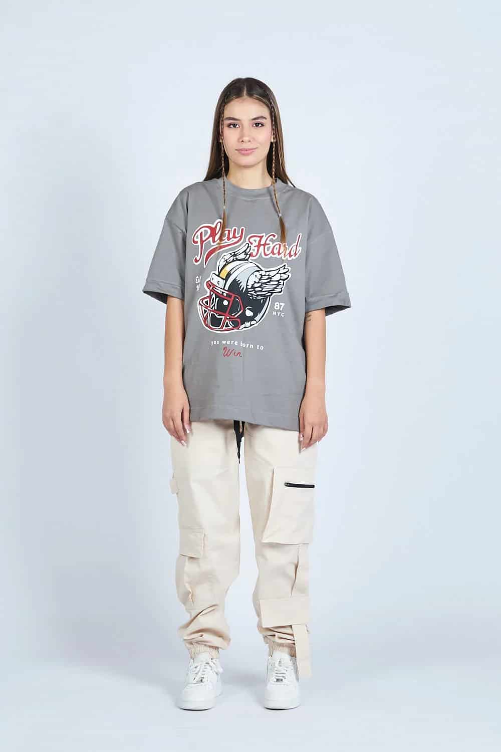 Camiseta oversize PLAY HARD GRIS | DROP 03 | - miniatura 1