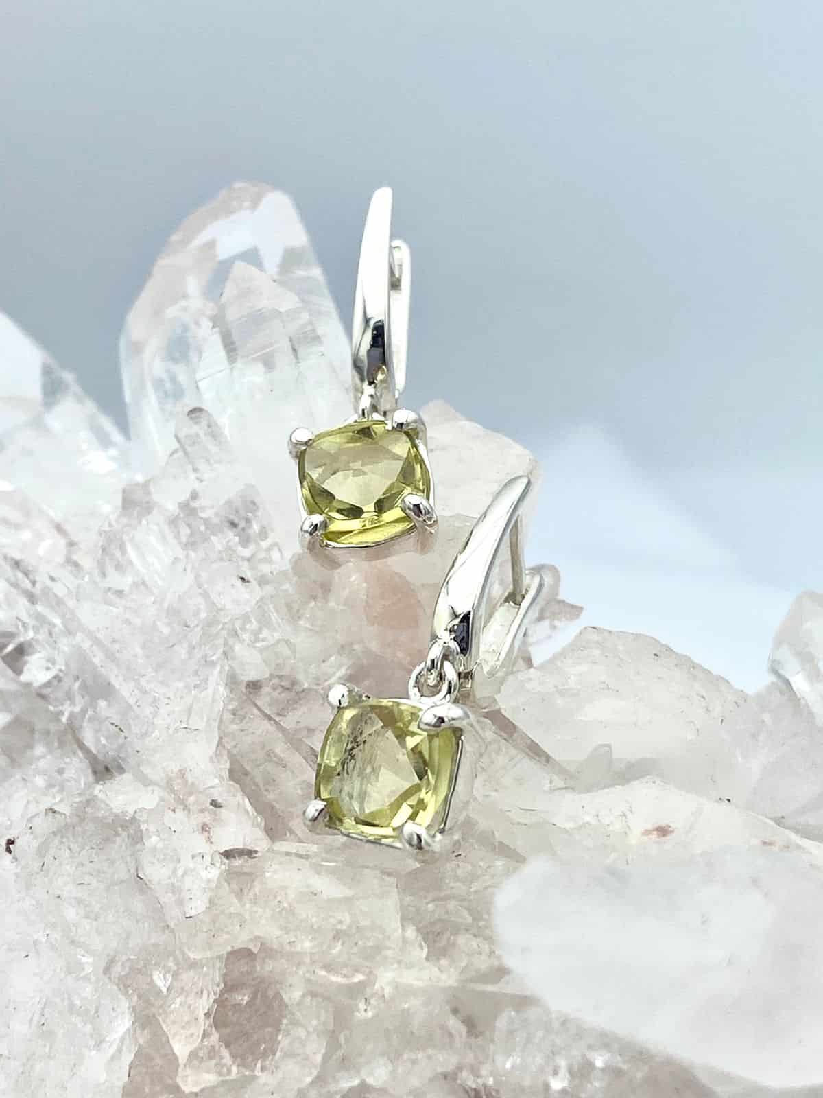 Aretes diseño Candongas Cuarzo Limón Cuadrados - miniatura 1