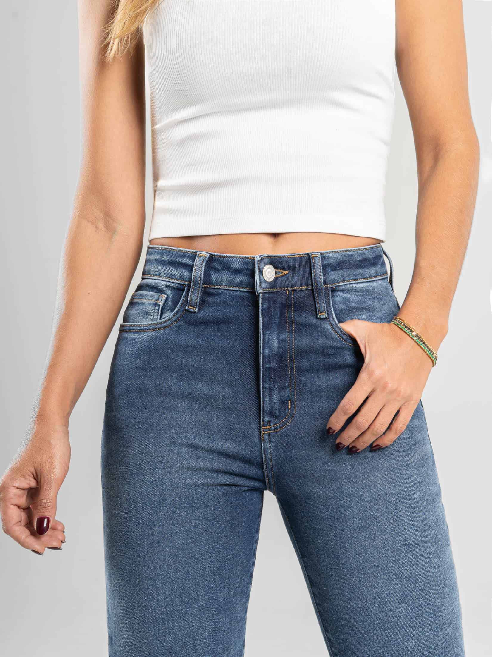 Ref: 065740 Jean flare stretch, bota ancha, tiro alto, tono azul medio oscuro. - miniatura 4