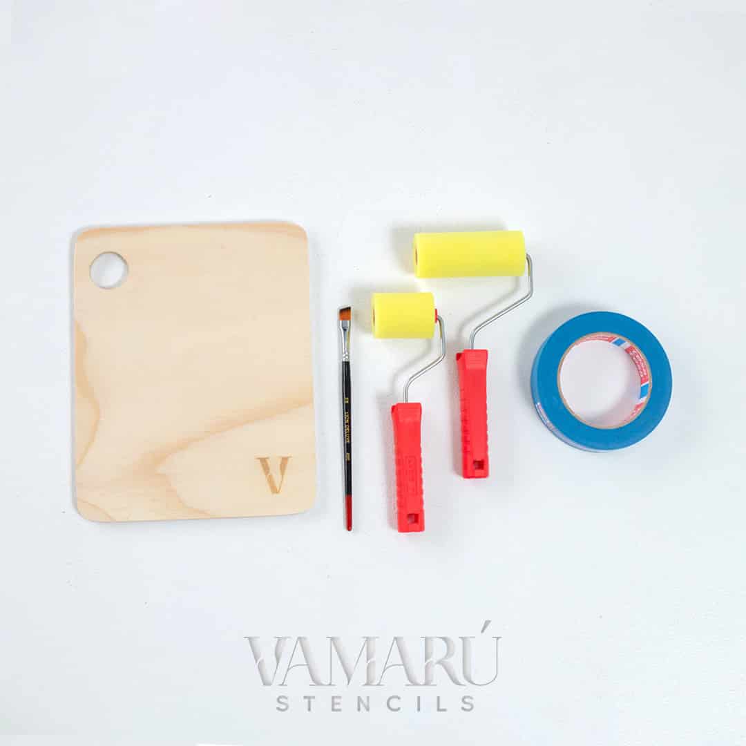 Kits de Complementos, Vamarú Stencils, Rodillo, Paleta, Pincel, Cinta azul - miniatura 1
