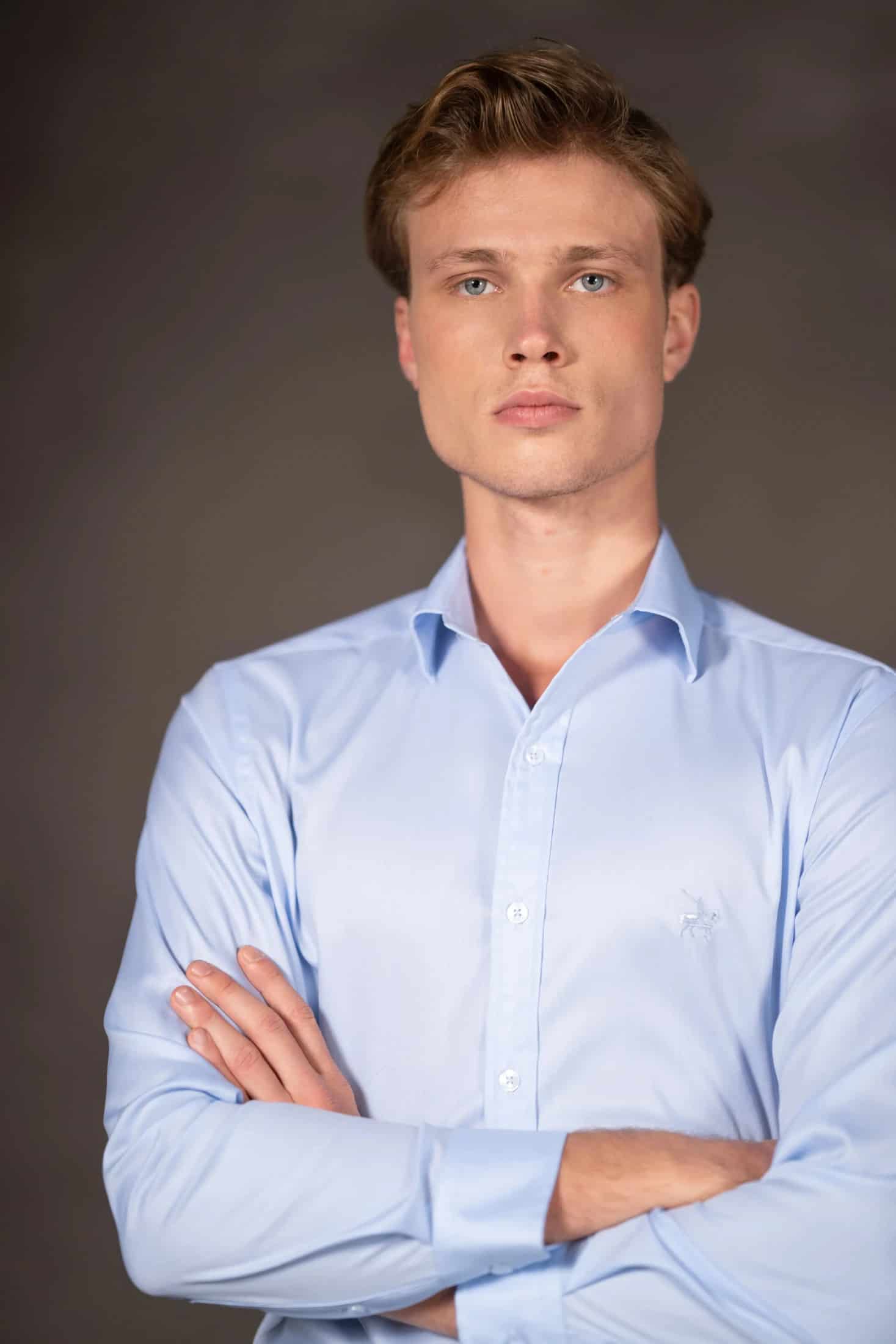 Camisa Herringbone Cuello Corbata Hombre Azul Claro - miniatura 2