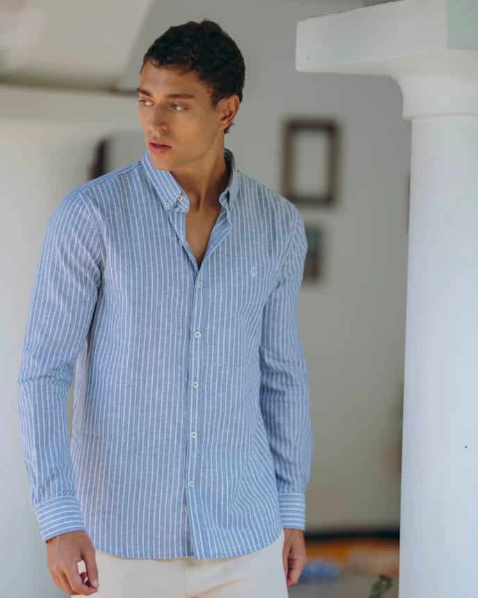 Camisa de Lino Navy y Rayas Blancas - miniatura 2