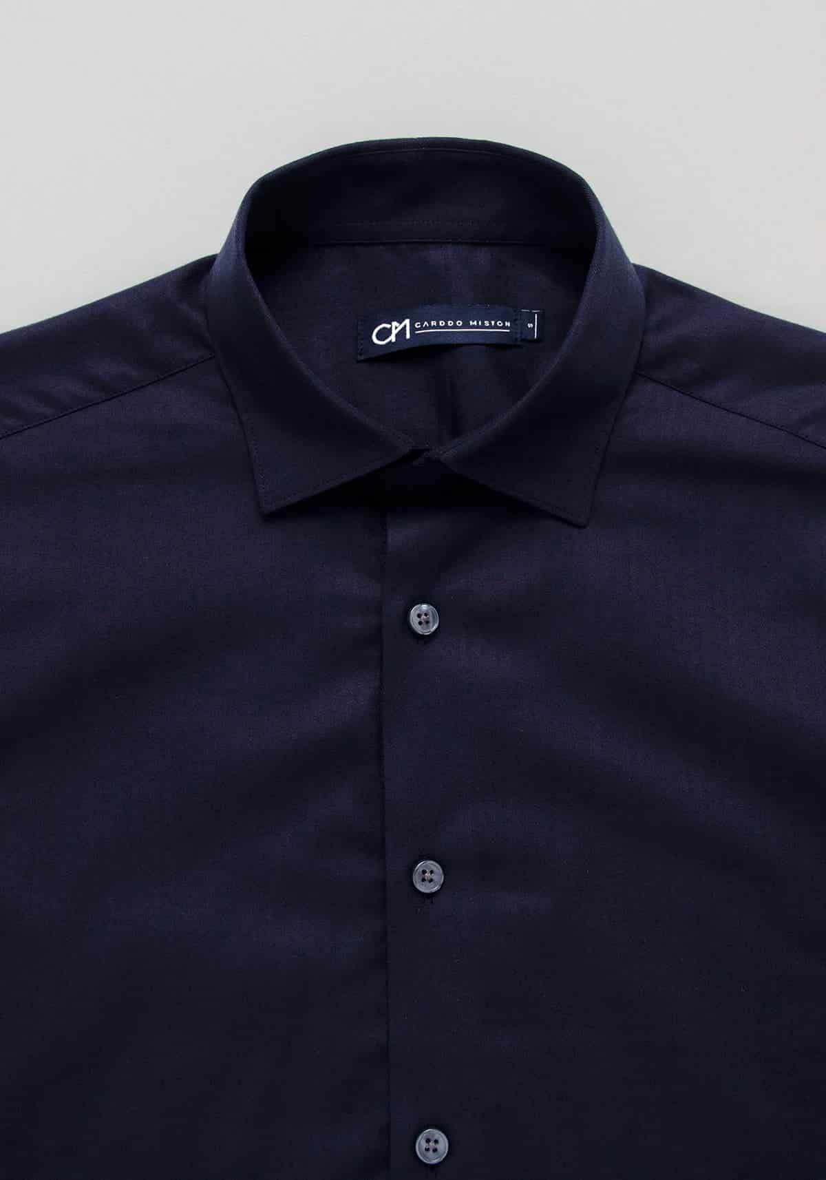 Camisa Dobby Espina de Pescado Algodón Azul Oscuro - miniatura 2