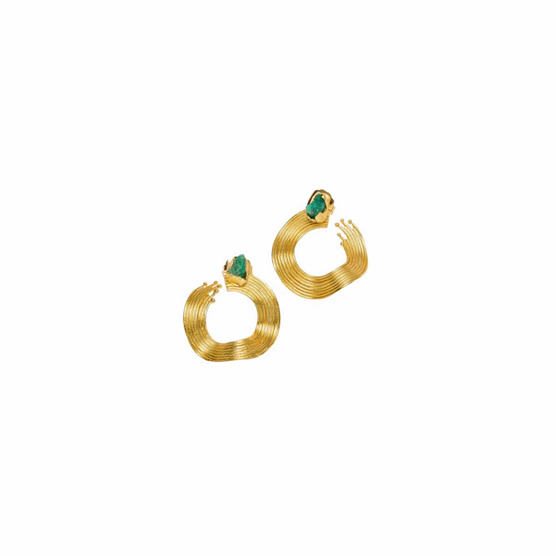 MINI ARETES OLAS ABIERTAS CON ESMERALDA - miniatura 1