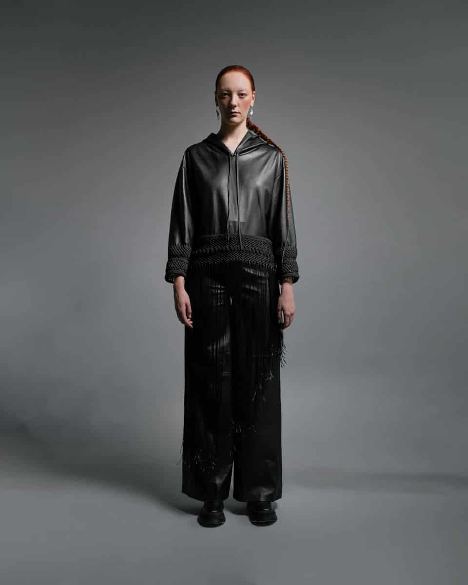 MACRAME LEATHER HOODIE - miniatura 9