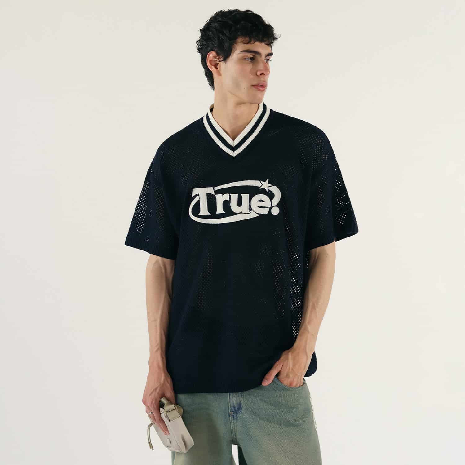 Oversized Knitted Jersey - Navy Blue - miniatura 2