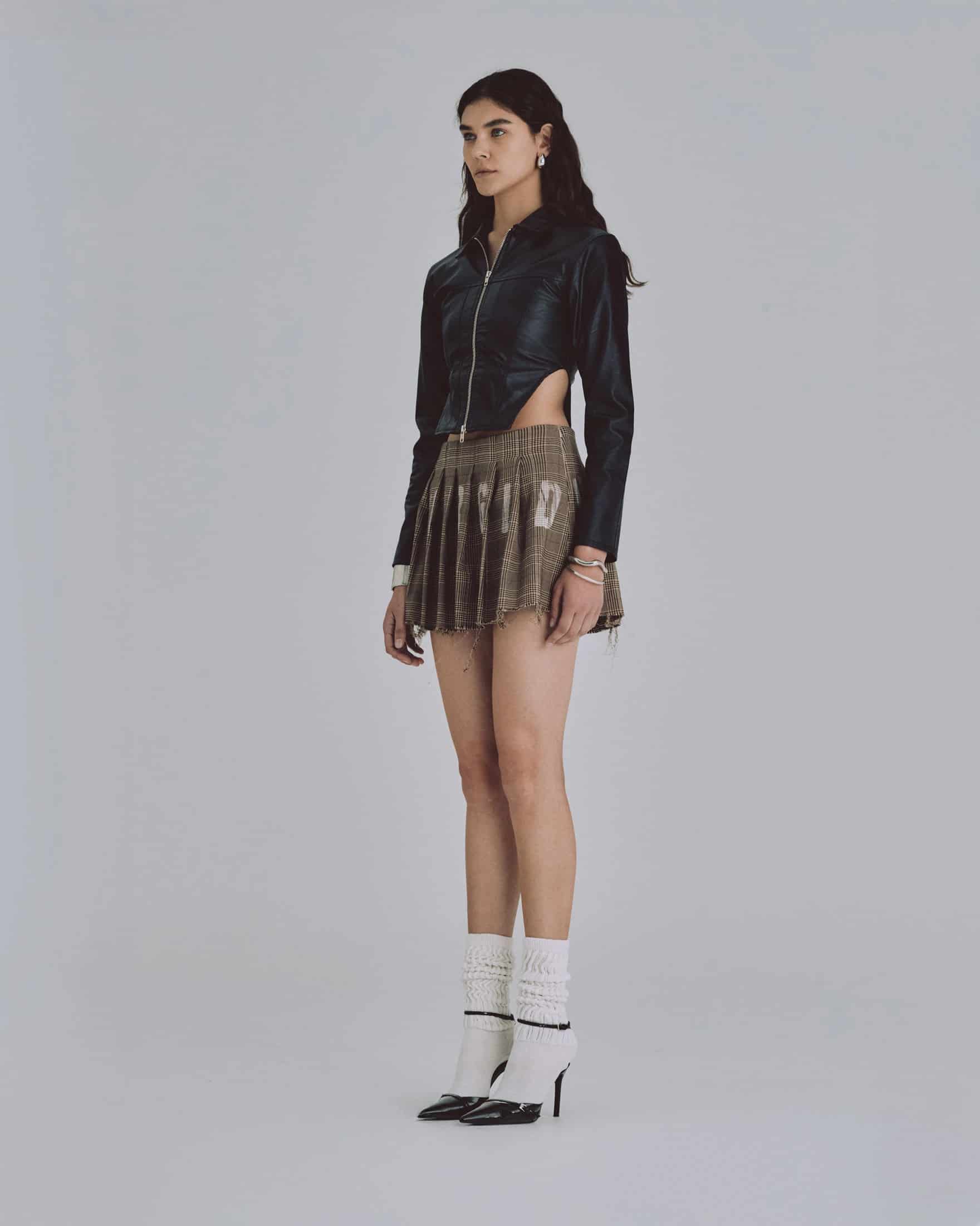 W 94' Worn Logo Pleather Aviator Jacket Black - miniatura 5