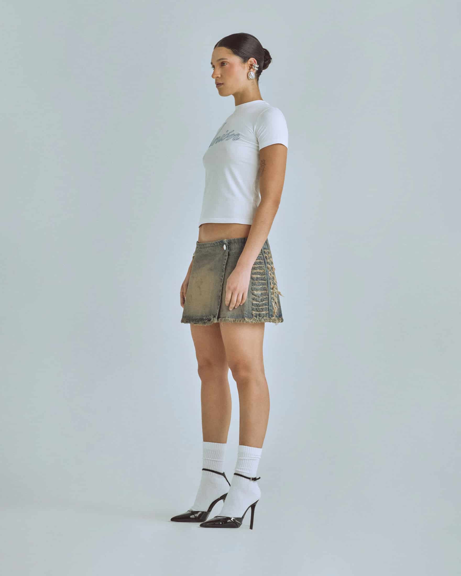 W Santa Union Basic Ripped Skirt Dirty Blue - miniatura 5