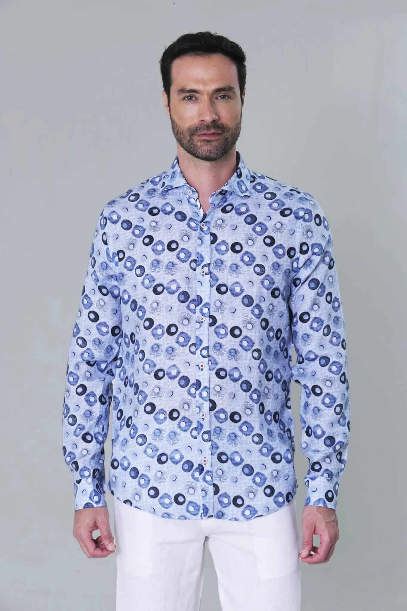 Camisa ML Lino Privé Hombre Estampado - miniatura 1