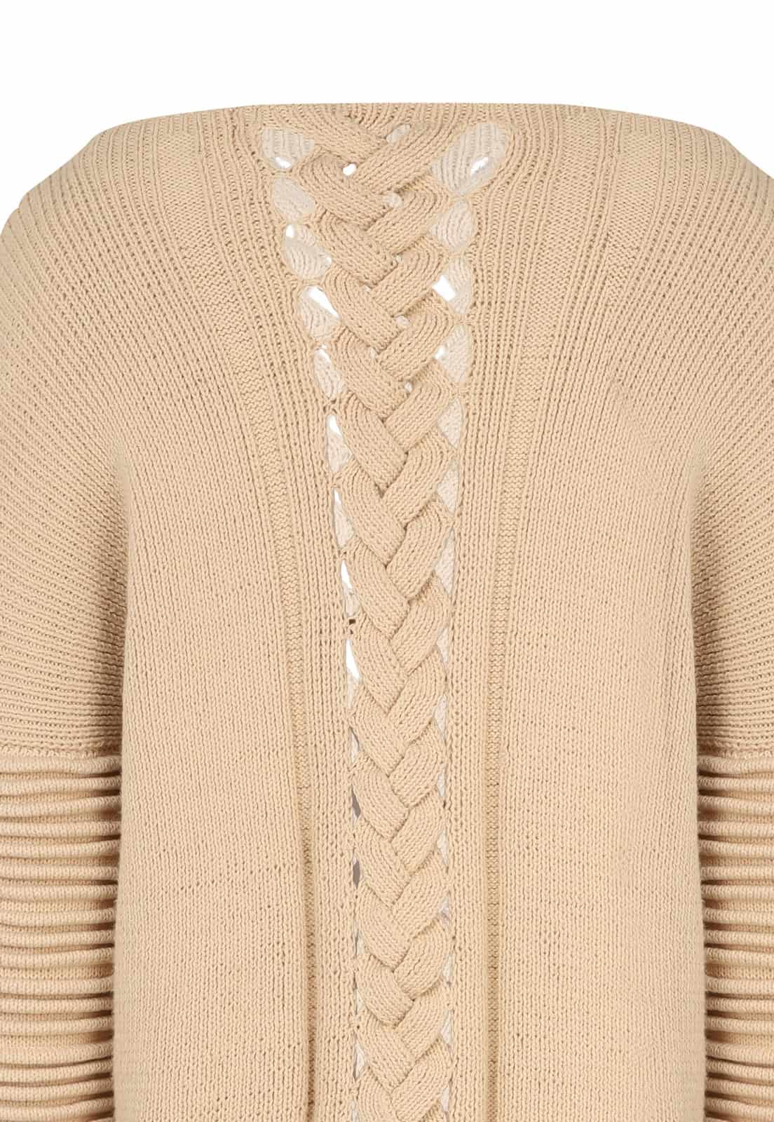 FLAT BRAIDED KNITTED SWEATER WITH ACCORDION SLEEVES - miniatura 6