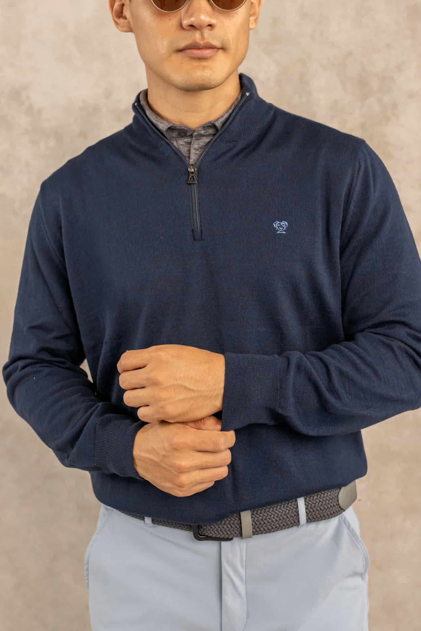 Halfzip Merino Antiarrugas Azul Oscuro - miniatura 3