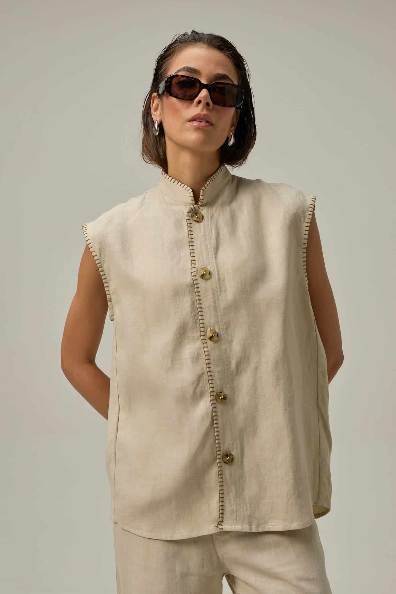 Camisa de lino Duna | Taupe - miniatura 2