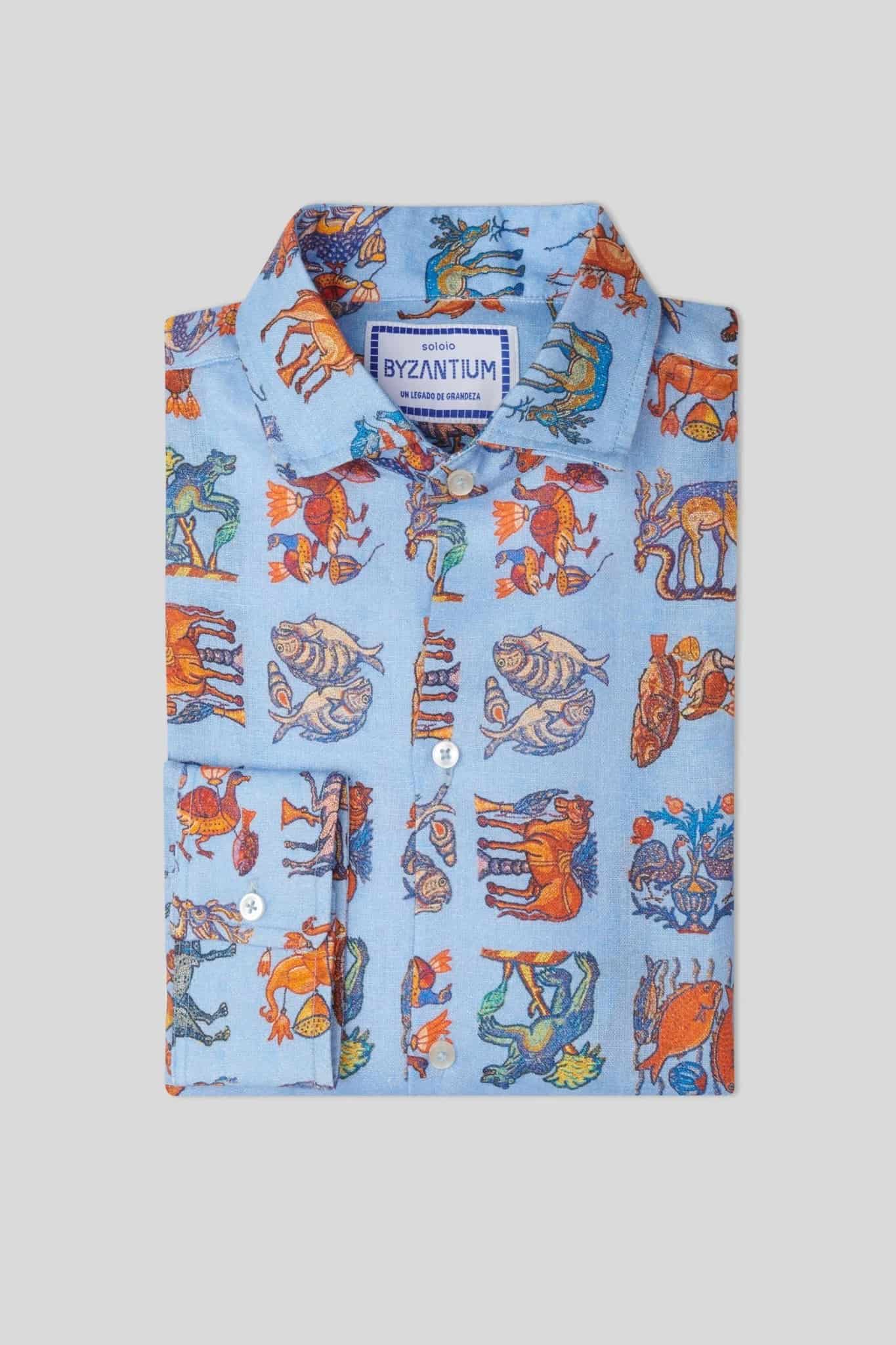 Men's justiniano linen shirt sky blue - miniatura 10
