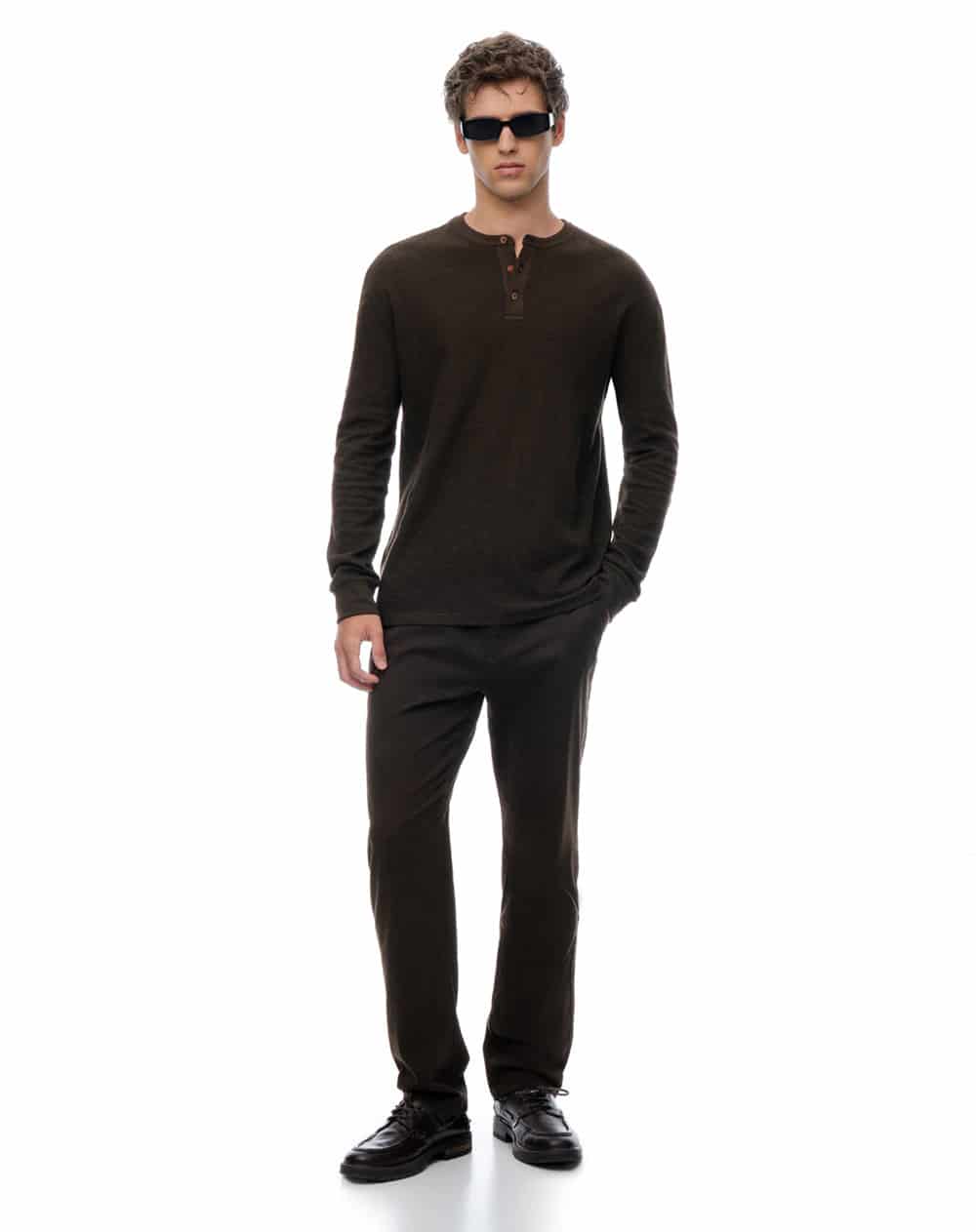 Pantalón slim tiro medio café hombre - miniatura 1