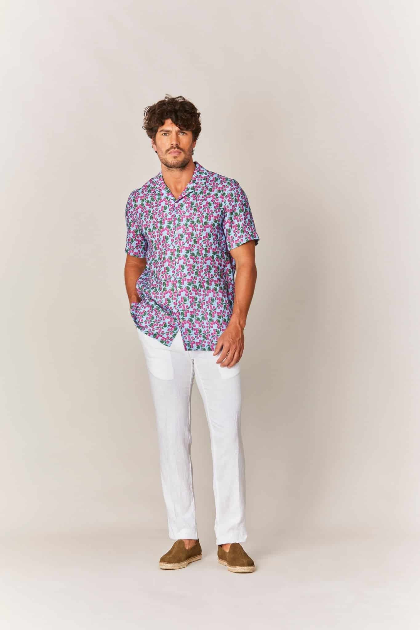 Men's buril linen shirt sky blue - miniatura 3