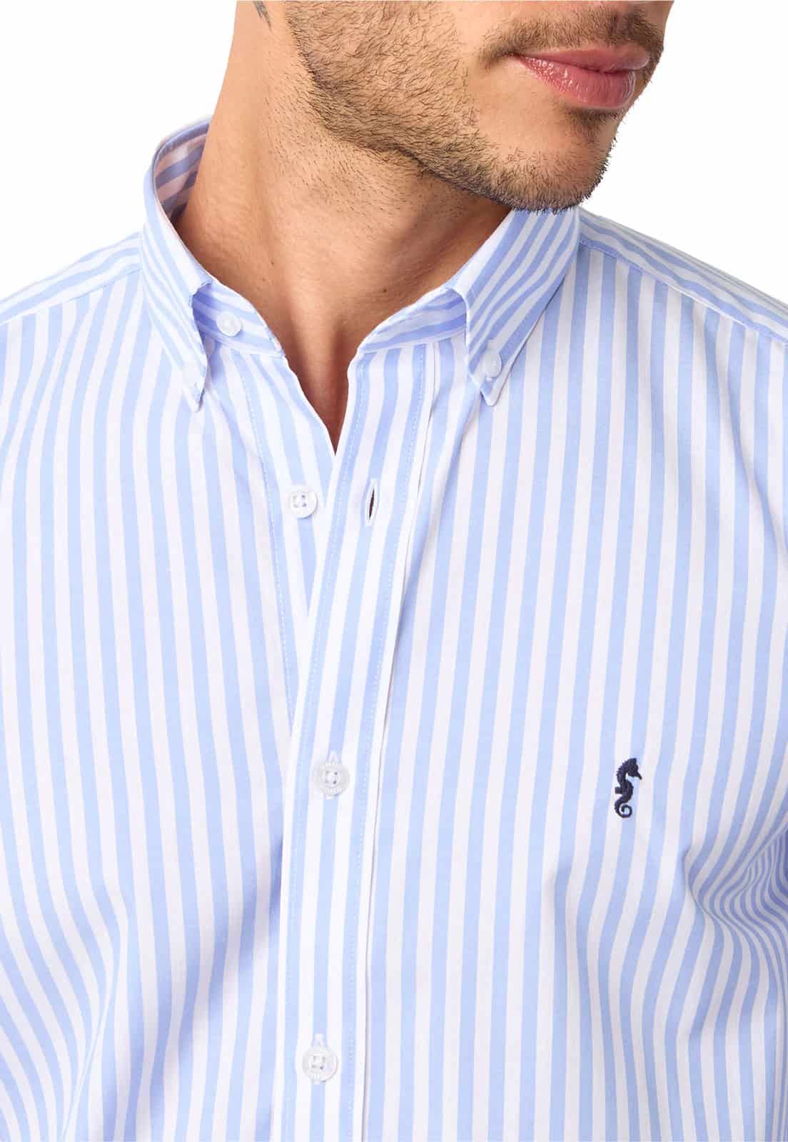 Camisa 100% Algodón Manga Larga Maxi Rayas Azul Claro - miniatura 2