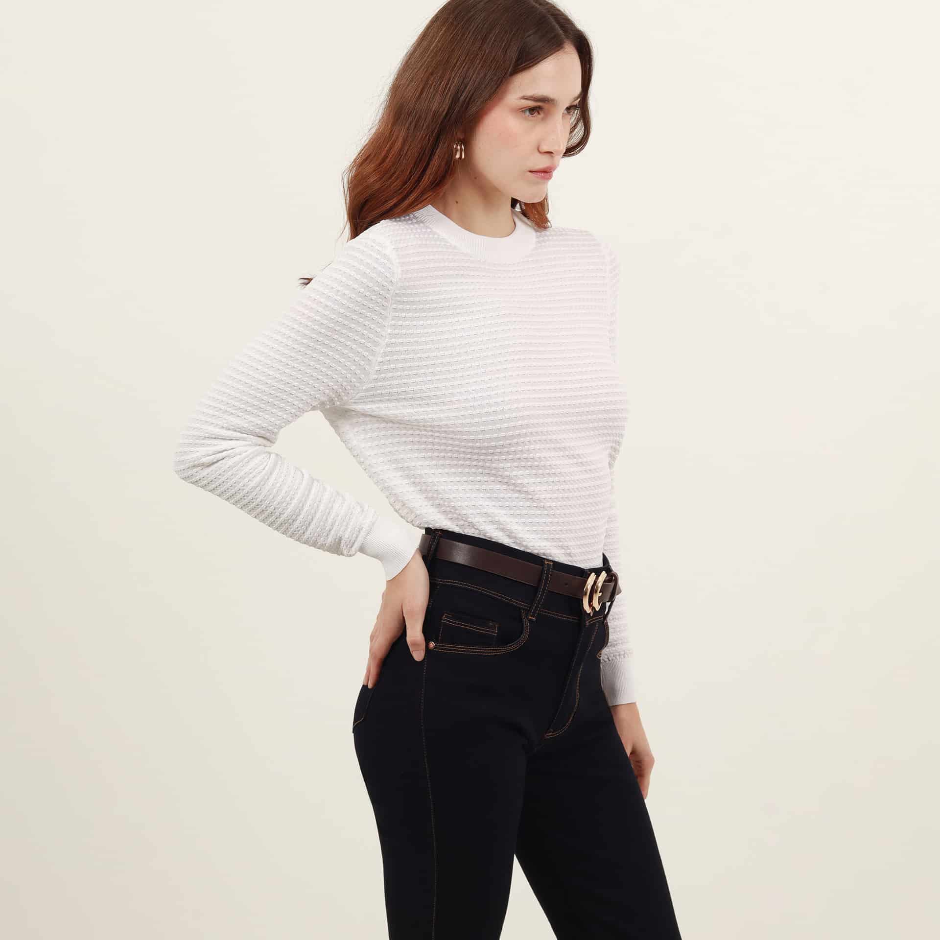 Sweater tejido texturizado cuello redondo manga larga - miniatura 15