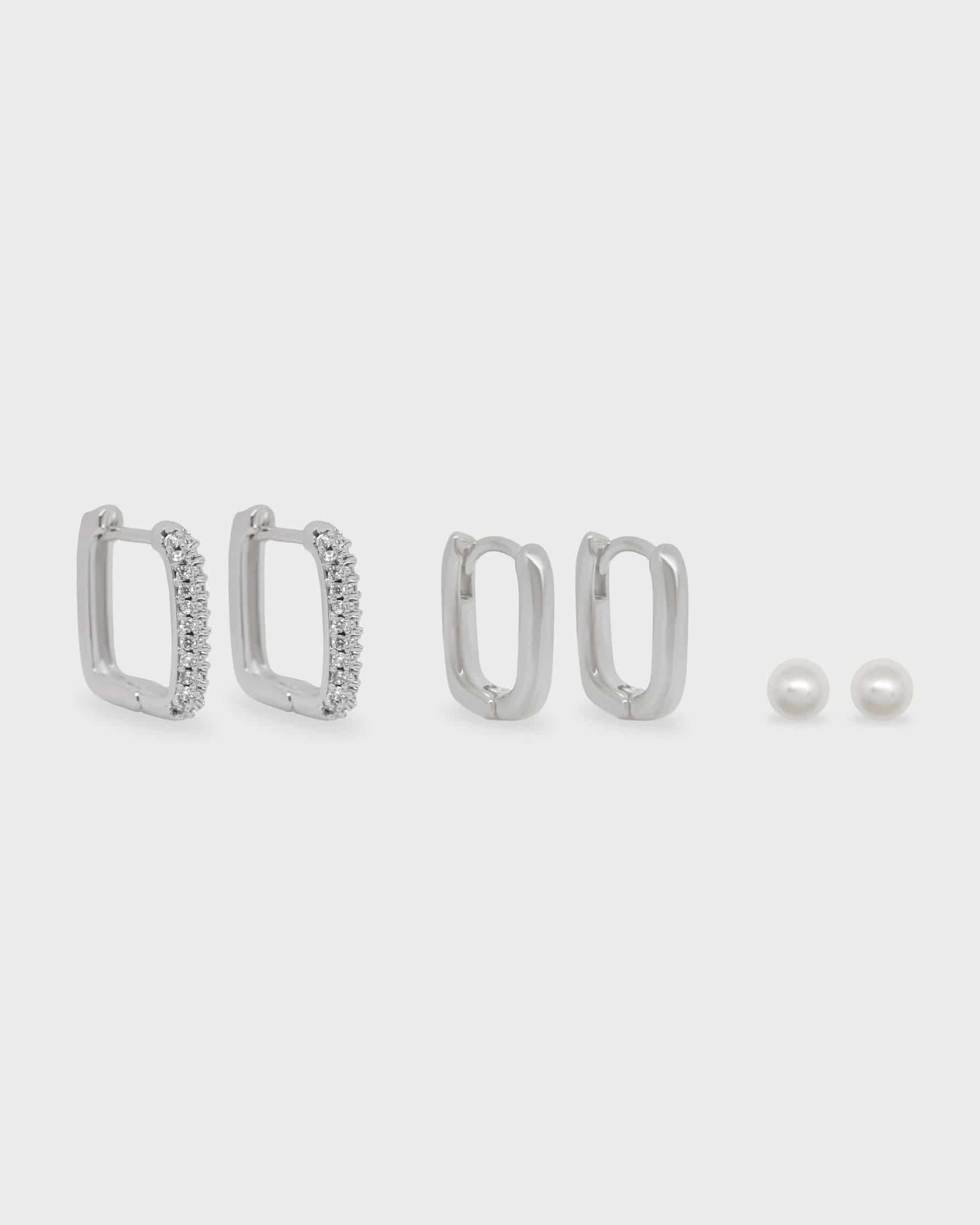 Set X3 Aretes Cuadrados y Perlas - miniatura 2