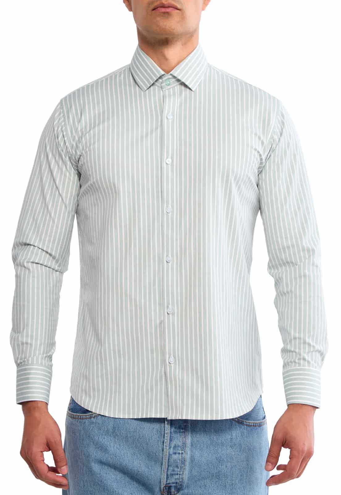Camisa manga larga verde con rayas blancas - miniatura 4