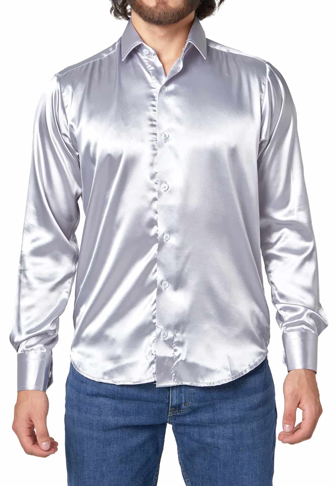 Camisa gris en satin - miniatura 3