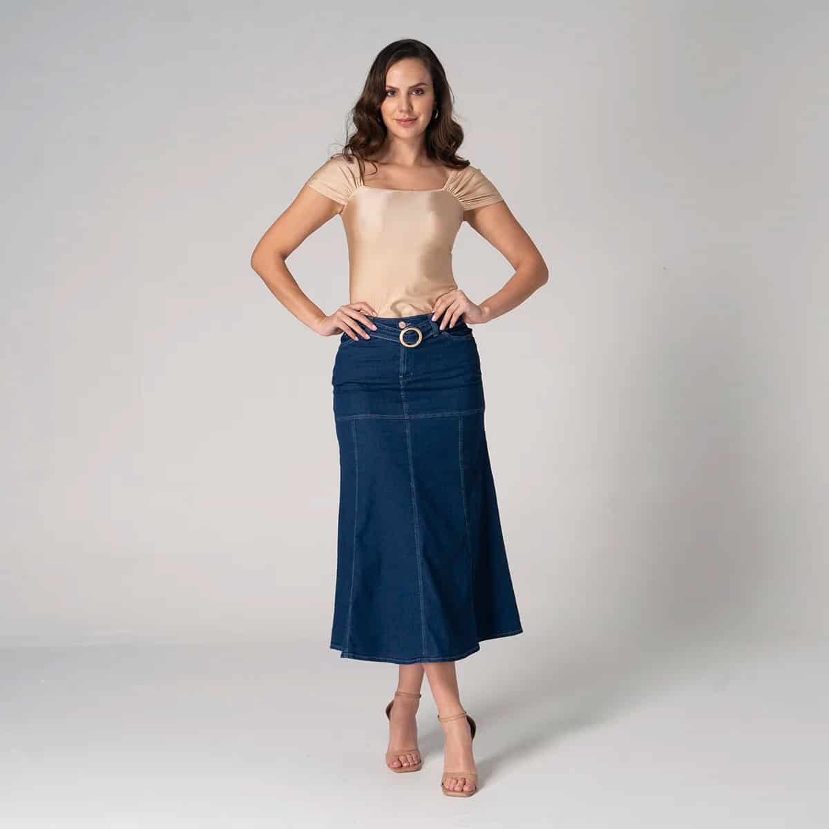 Falda Larga Denim Slim Kenbleu - miniatura 1