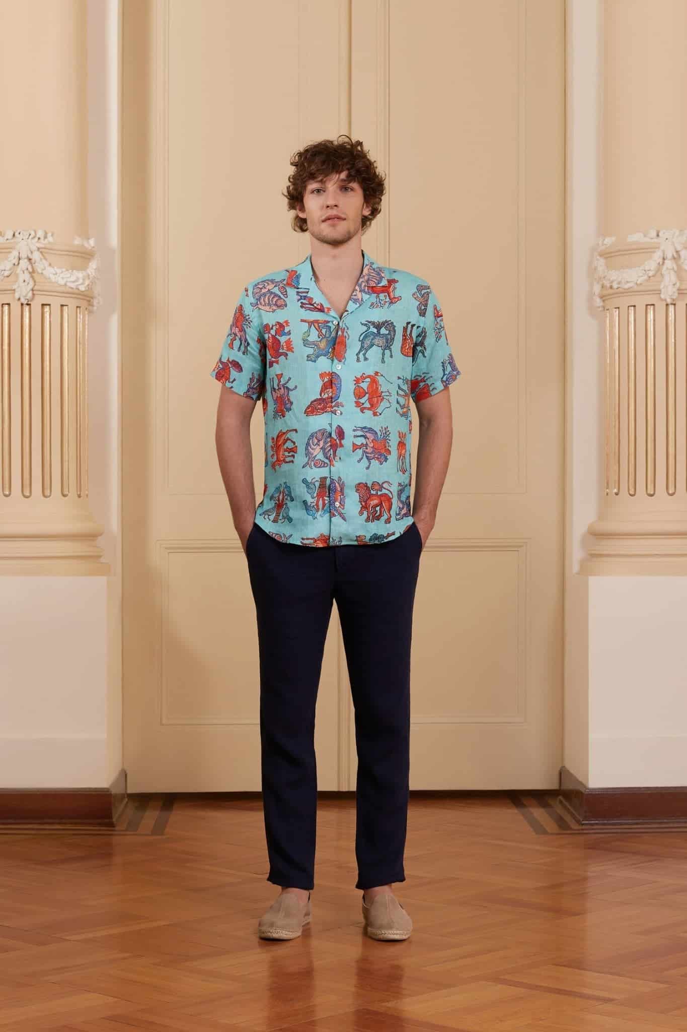 Men's ravena linen shirt turquoise - miniatura 2