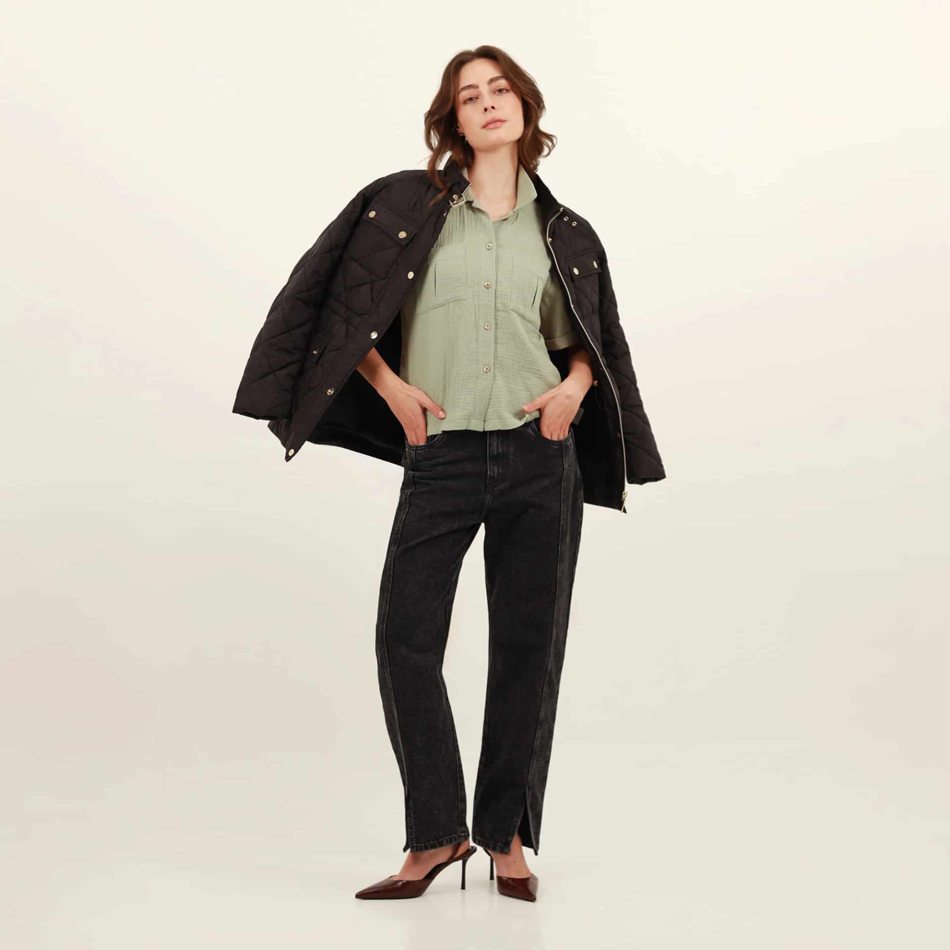 Chaqueta larga acolchada con ajuste en cintura - miniatura 8