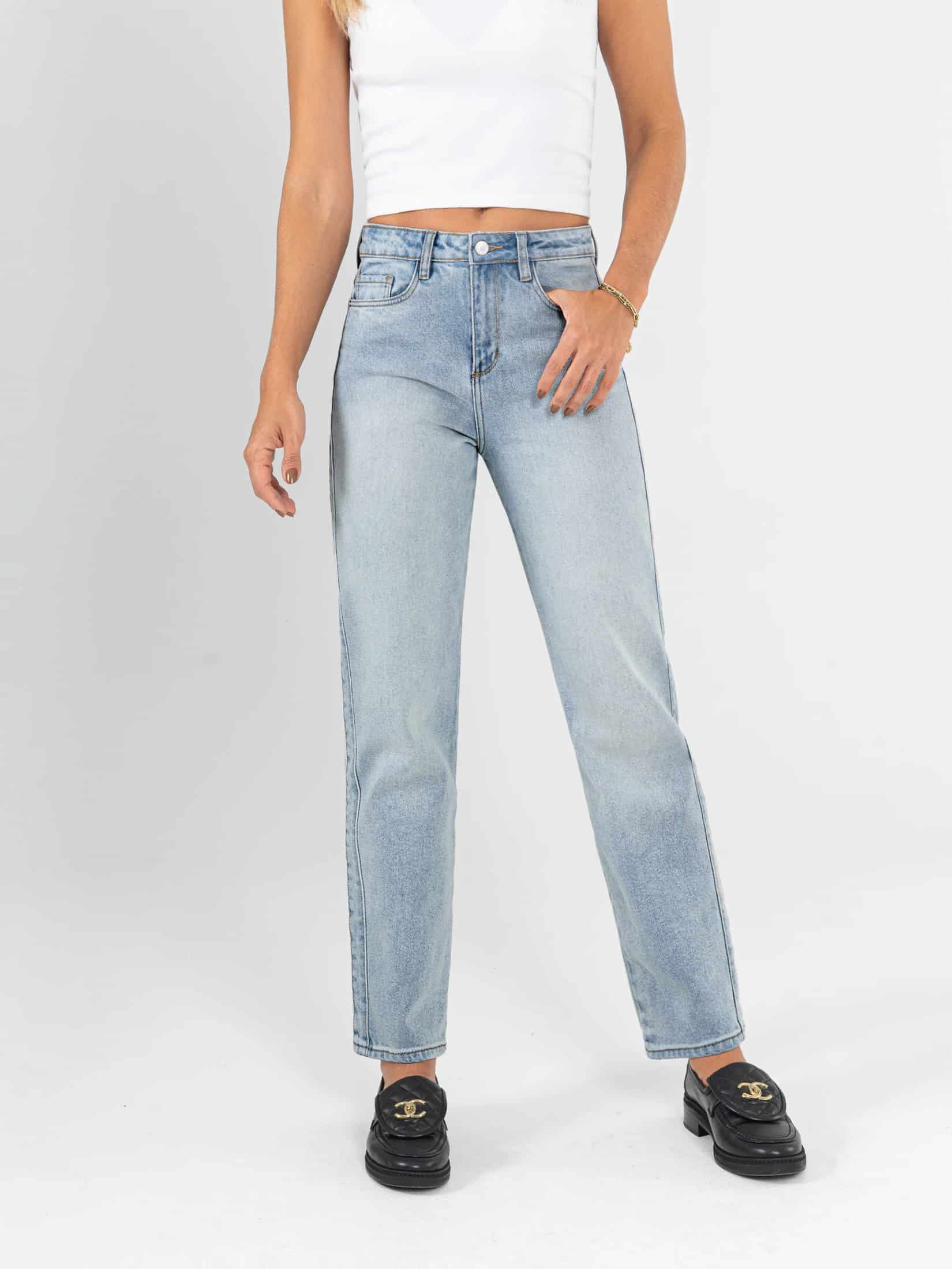 Ref: 066185 Jean Mom fit, slim cropped, stretch, tiro alto, tono azul claro - miniatura 2