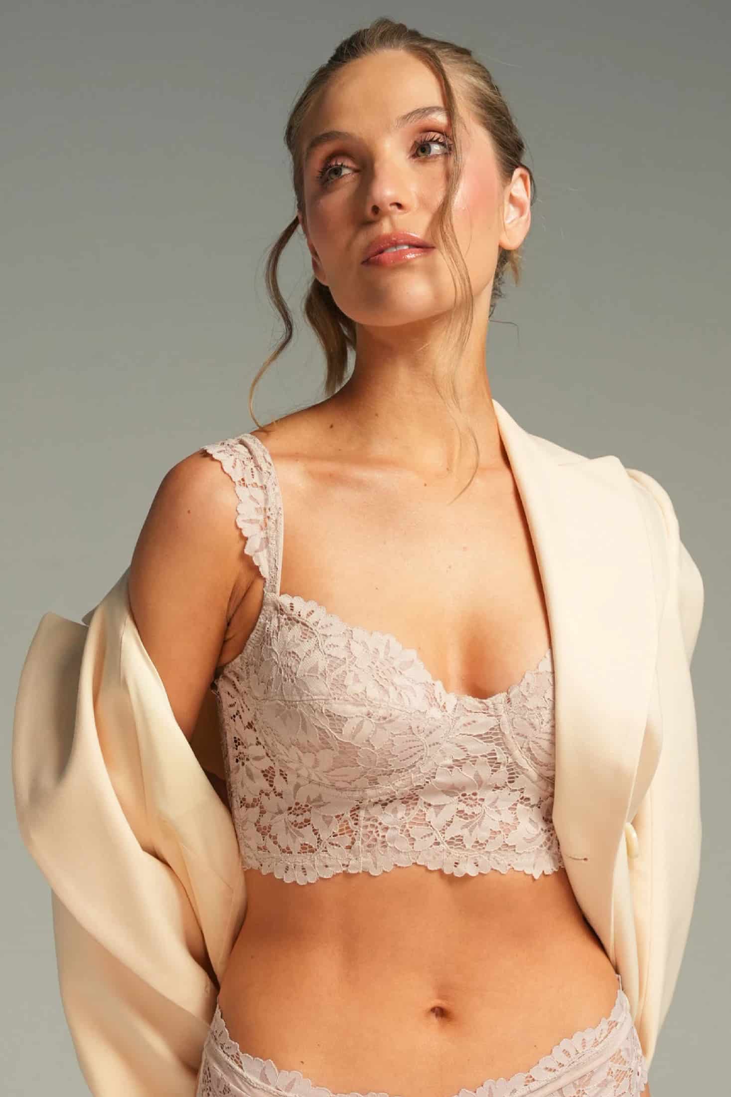 BRASIER BUSTIER ELLIPSE CON ARO Y ENCAJE TOTAL COMODIDAD VINTAGE TAUPE - miniatura 1