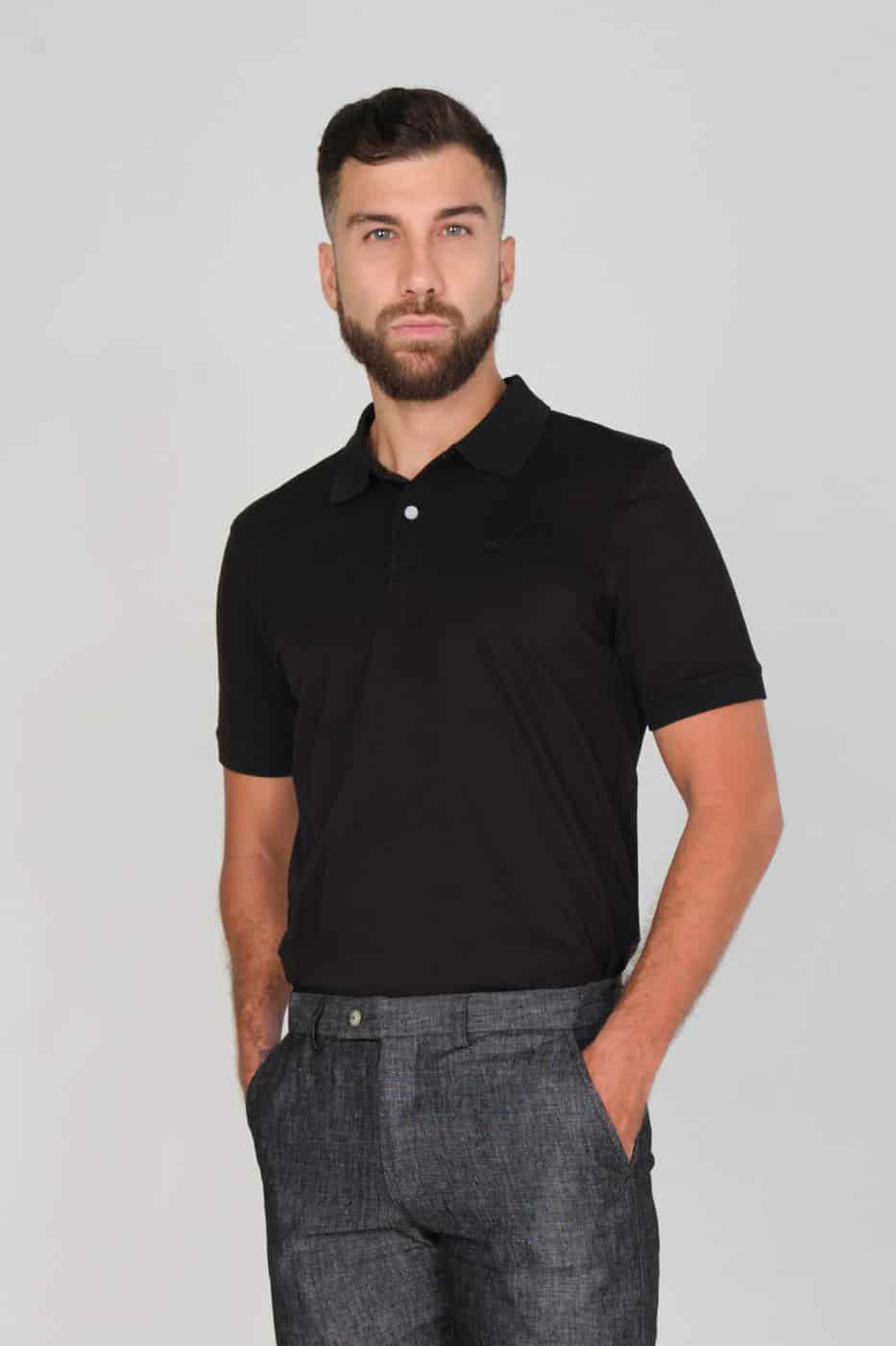 Camiseta Polo 100% Algodón Piqué Negro - miniatura 1