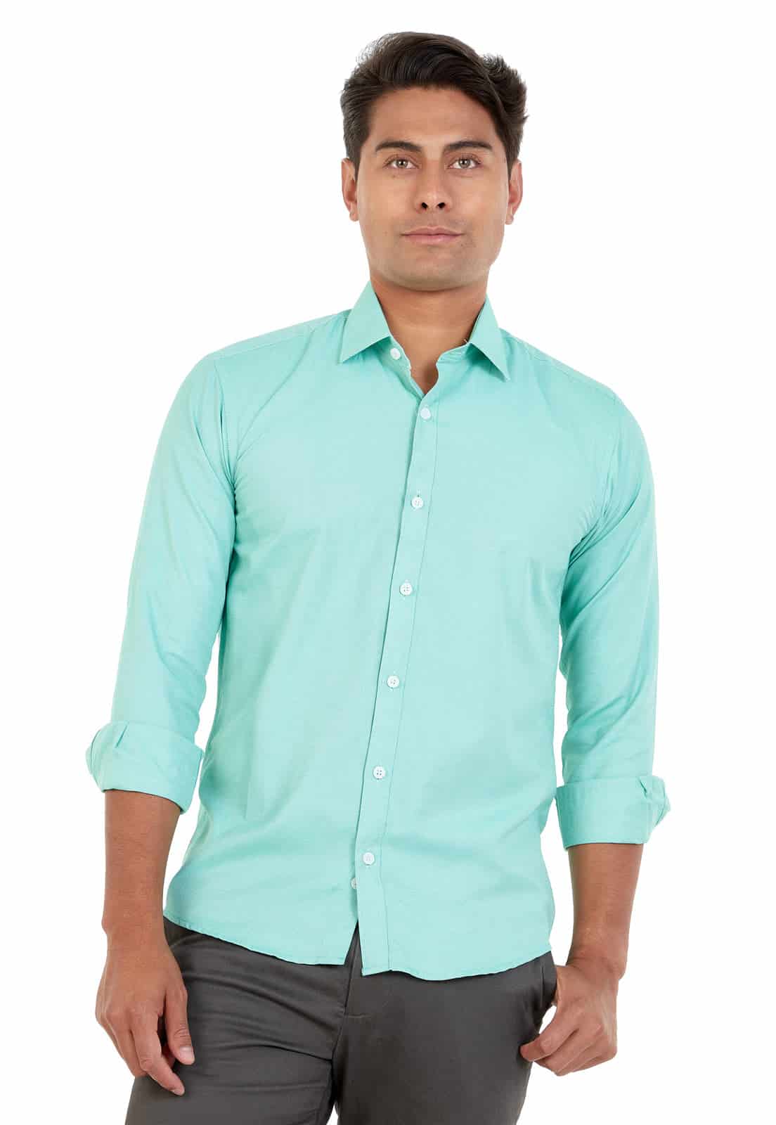 Camisa manga larga verde con textura - miniatura 1