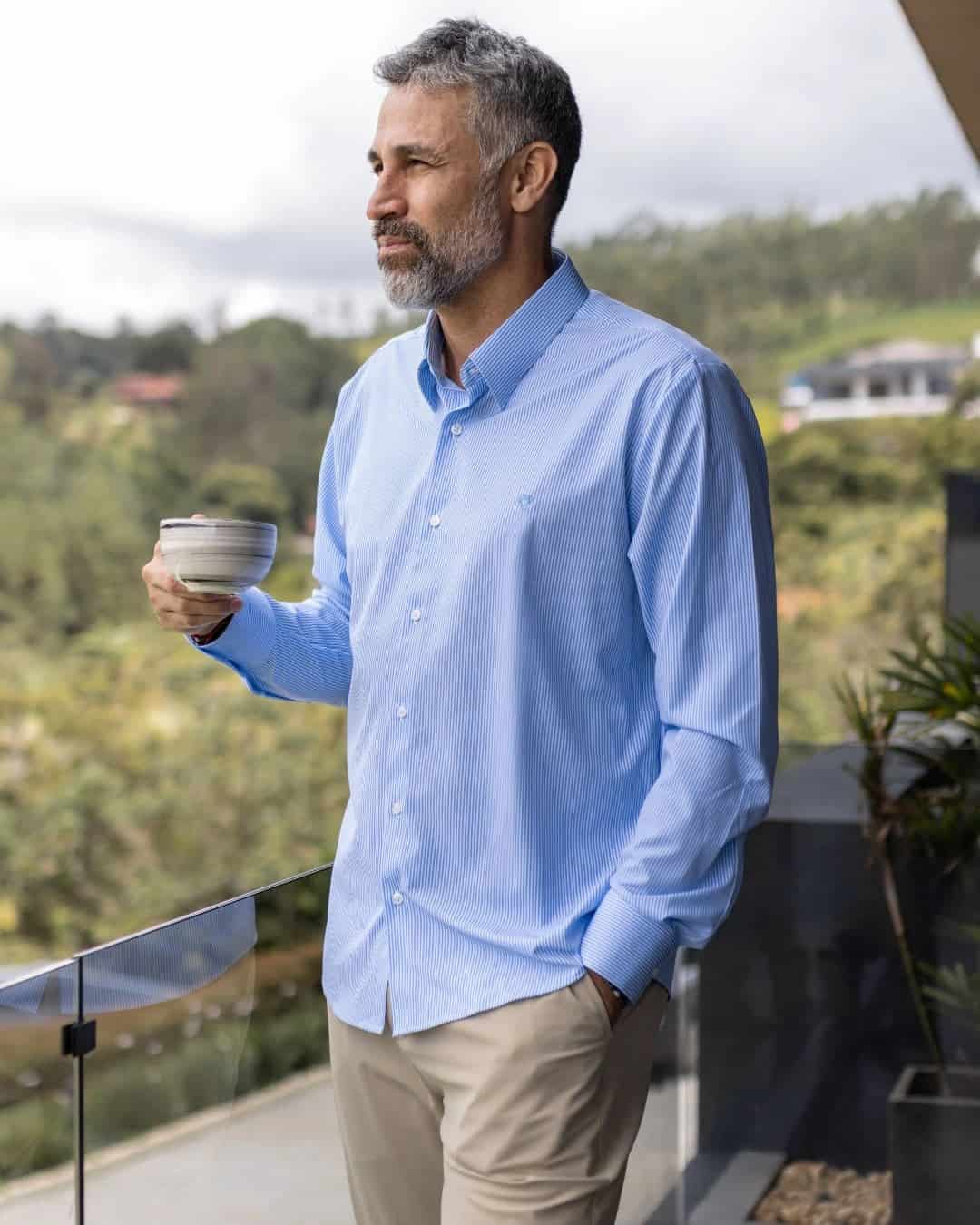 Camisa Performance Antiarrugas Rayas Azul Claro - miniatura 2