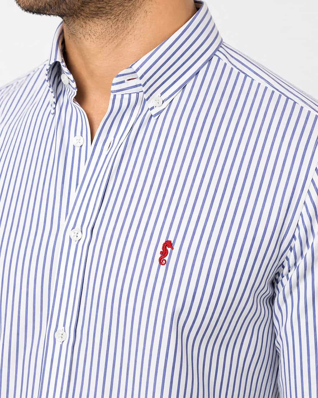 Camisa 100% Algodón Manga Larga Rayas Azul Oscuro - miniatura 2