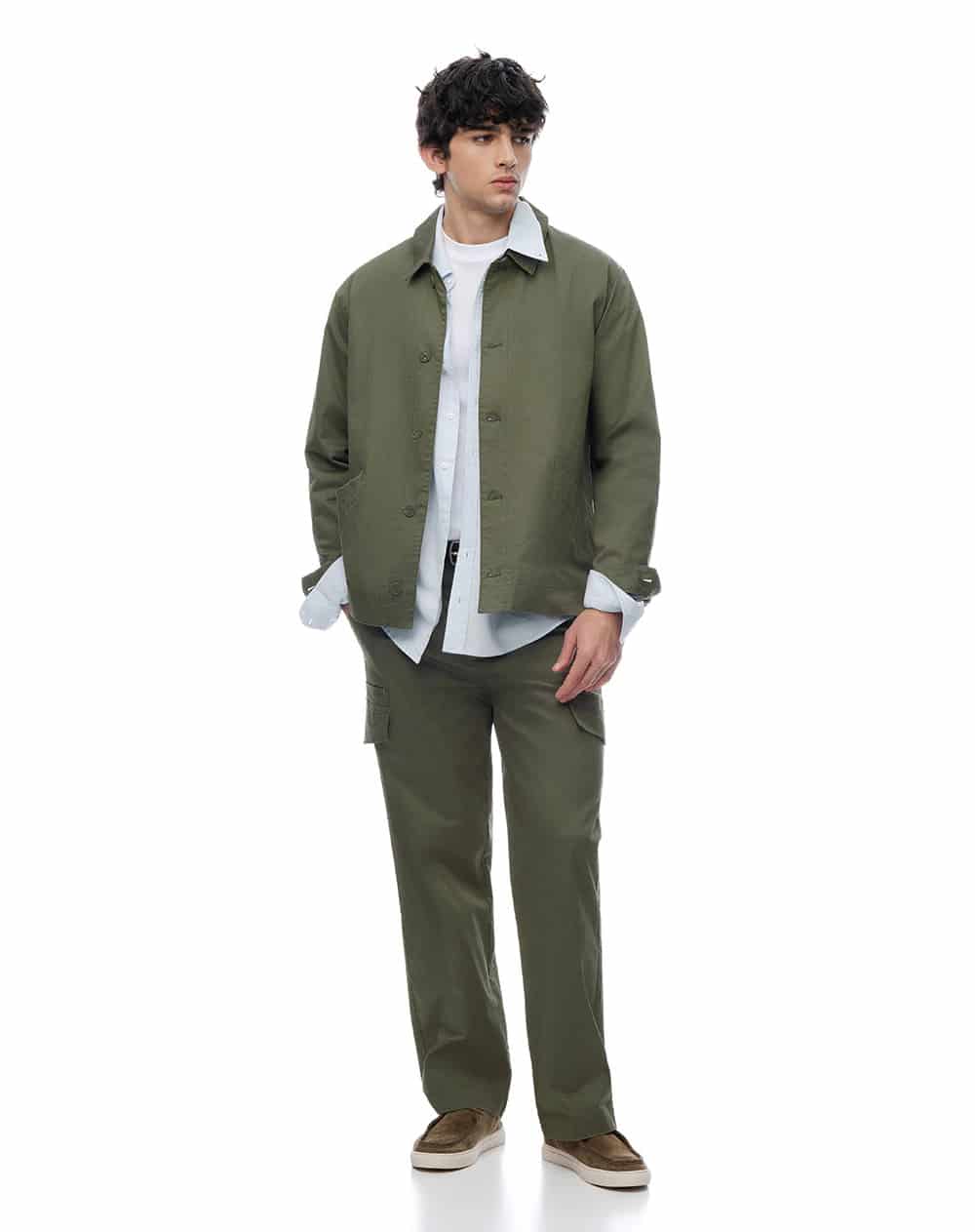 Chaqueta overshirt regular liviana verde oliva hombre - miniatura 4