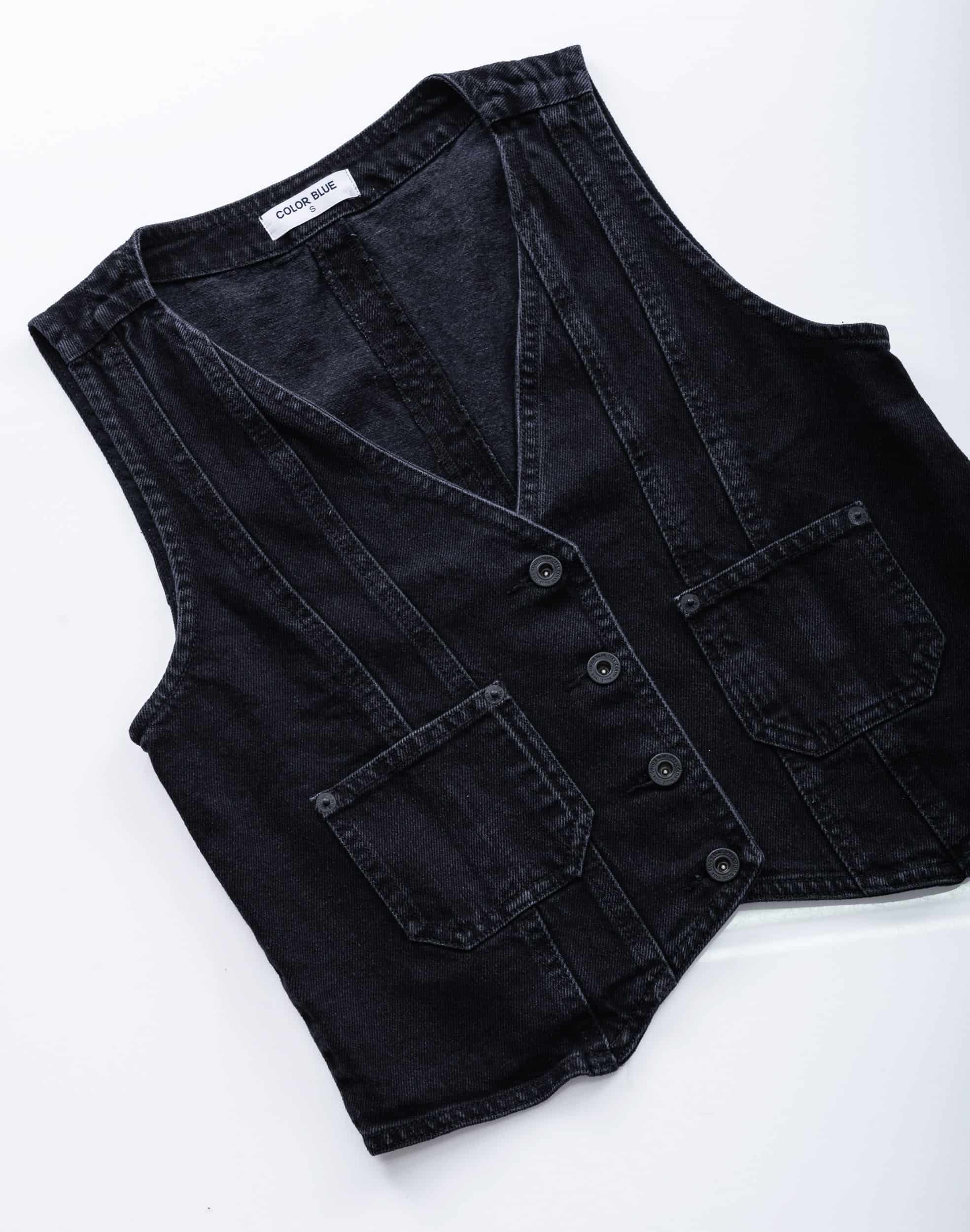Chaleco Denim Negro Con Bolsillos - miniatura 6