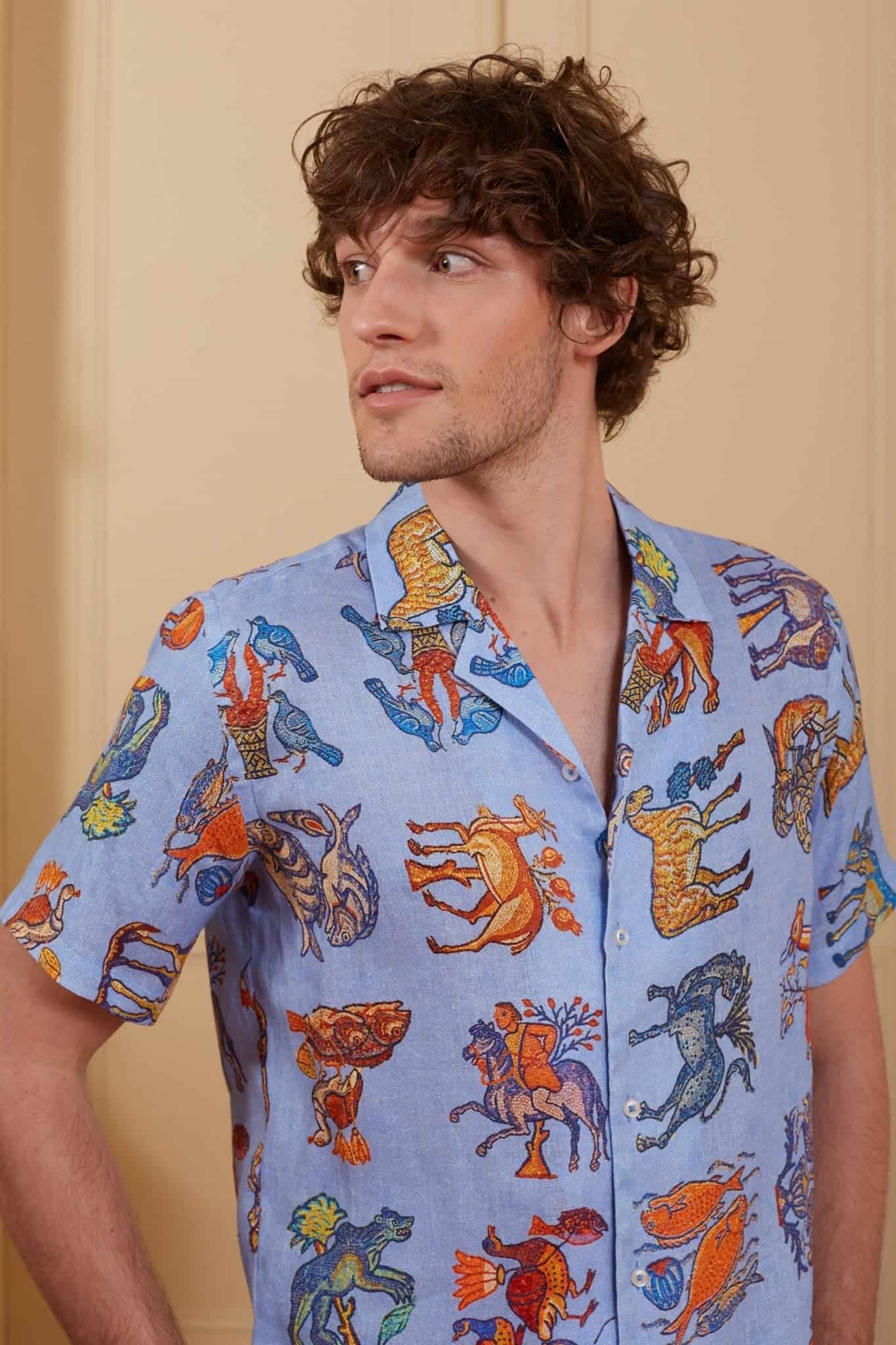 Men's ravena linen shirt sky blue - miniatura 3