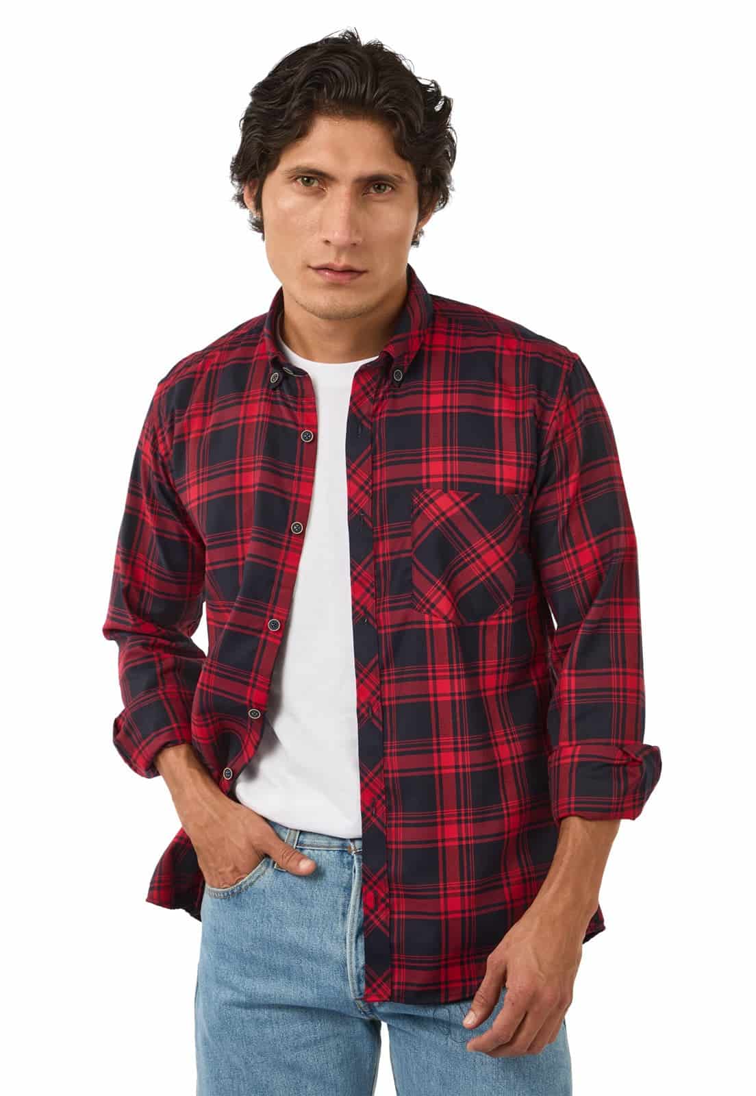 Camisa leñadora roja con azul manga larga - miniatura 1