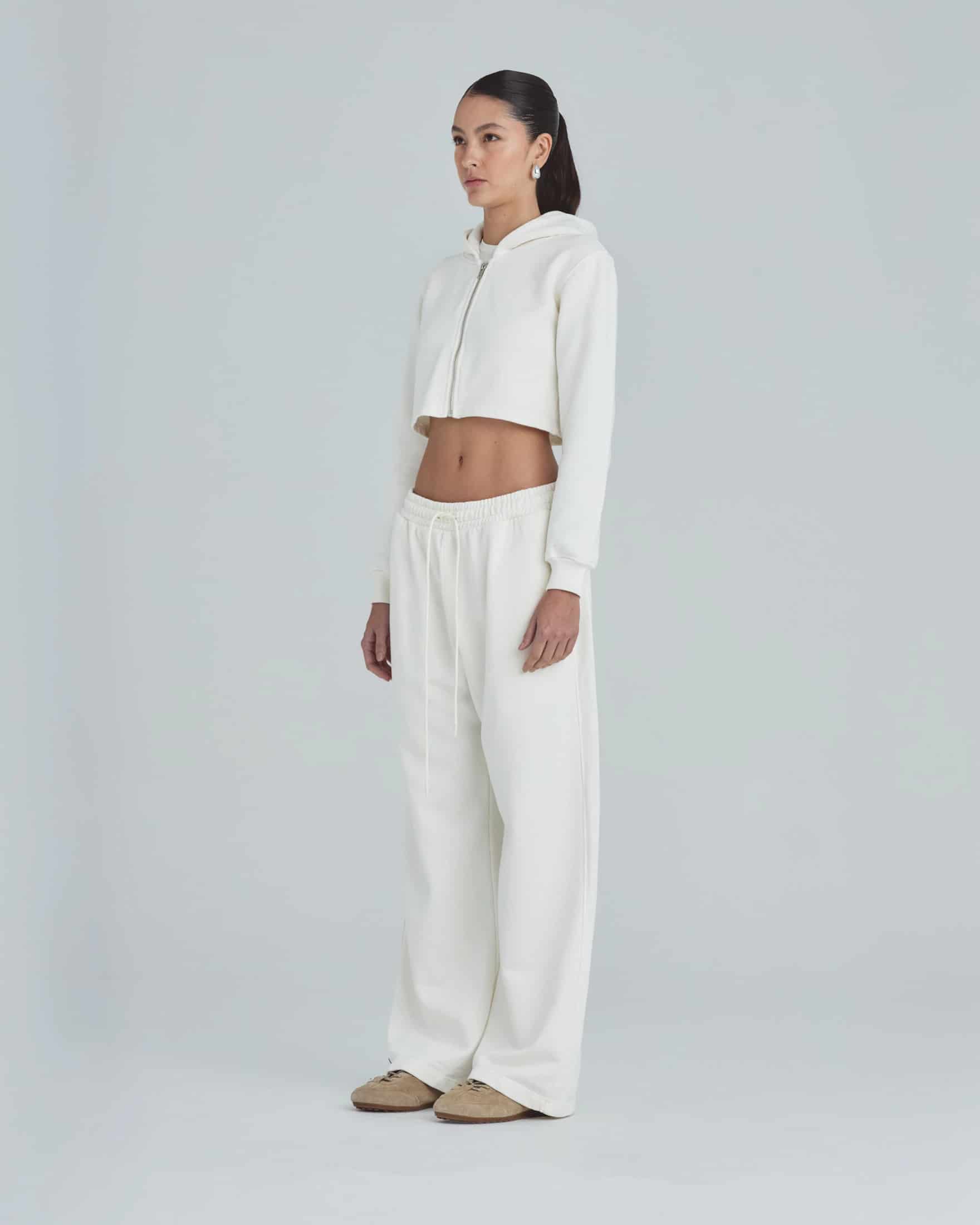 Line Basic Slim Fit Zip Up Cropped Hoodie White - miniatura 5